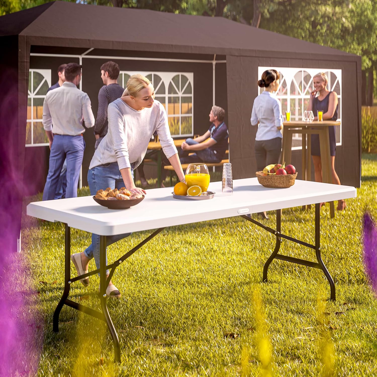 Casaria® Gartentisch Klappbar 220x70 cm für 10 Personen Wetterfest Kunststoff Stabil Tragegriff Garten Klapptisch Partytisch Esstisch Buffettisch Weiß — Ansicht 2