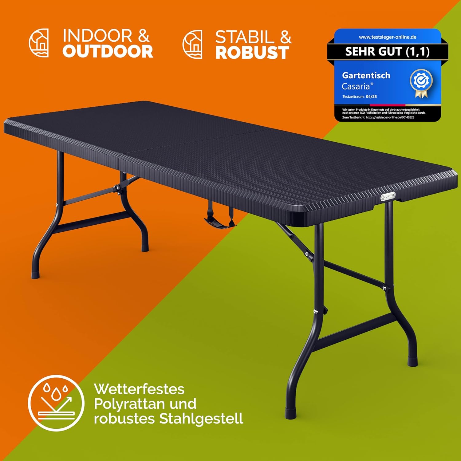 Casaria® Gartentisch klappbar Polyrattan Campingtisch 180x75cm Wetterfest Tragegriff Klapptisch Kunststoff Tisch Garten Balkon Camping Buffettisch Schwarz — Ansicht 5