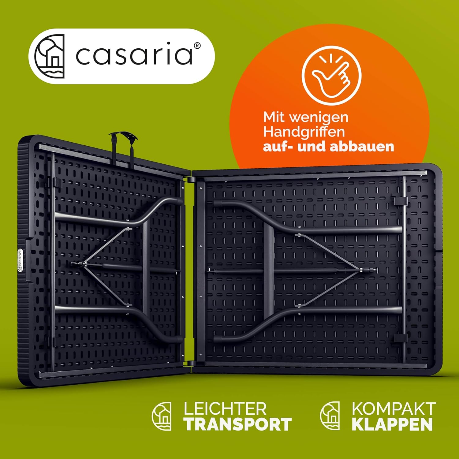 Casaria® Gartentisch klappbar Polyrattan Campingtisch 180x75cm Wetterfest Tragegriff Klapptisch Kunststoff Tisch Garten Balkon Camping Buffettisch Schwarz — Ansicht 6