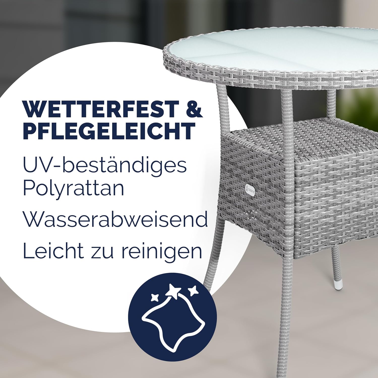Casaria® Gartentisch Polyrattan Wetterfest Rund Klein 60cm Grau Glas Tischplatte 80kg Belastbar Outdoor Terrasse Balkon Bistro Tisch Beistelltisch — Ansicht 3