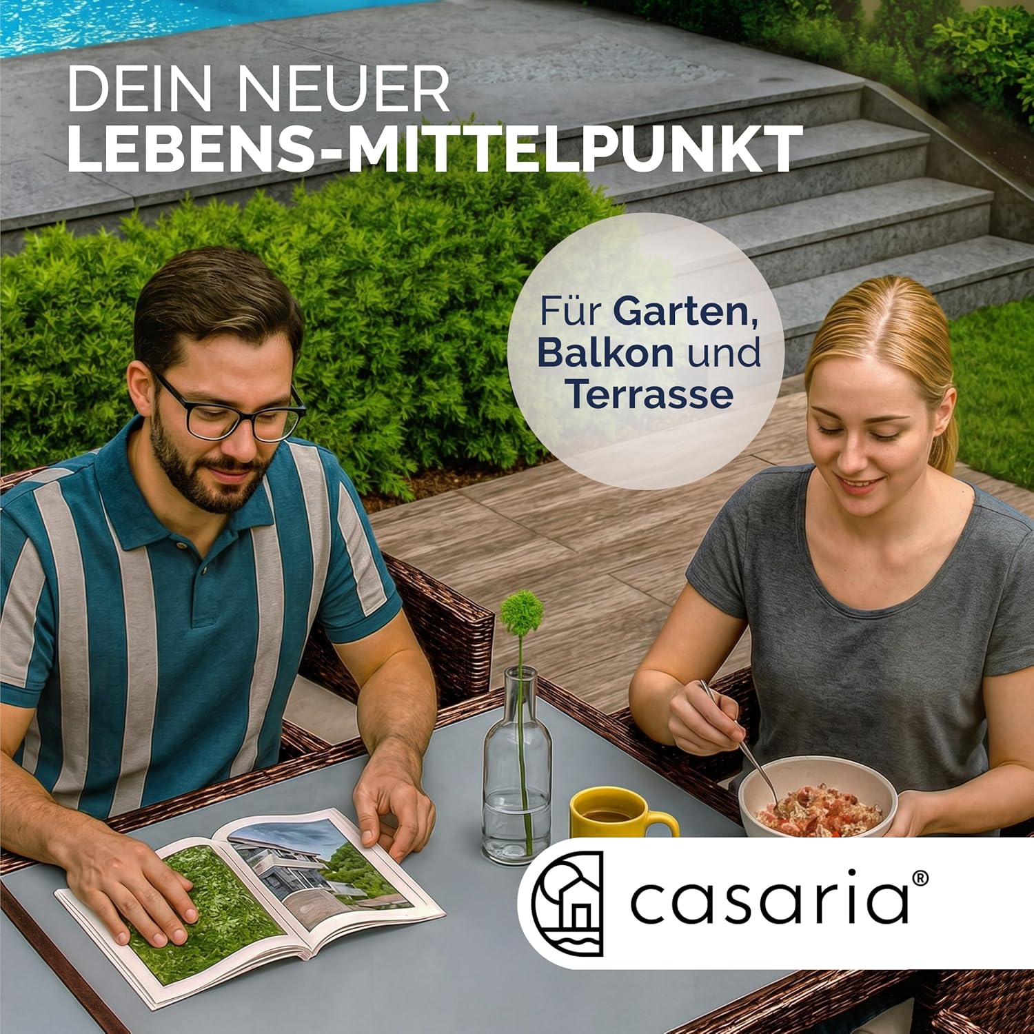 Casaria® Gartentisch Wetterfest 150x90cm Polyrattan Balkontisch Höhenverstellbar 5mm Sicherheitsglas Garten Terrasse Tisch Gartenmöbel Outdoor Braun — Ansicht 5