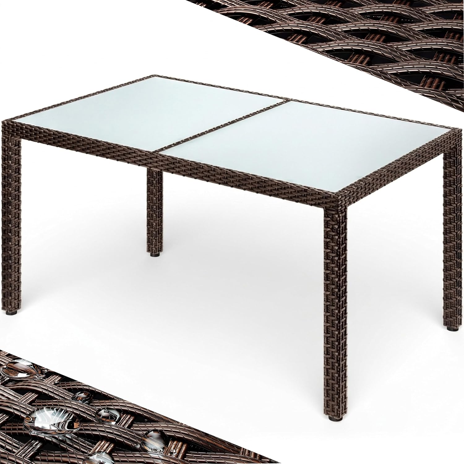 Casaria® Gartentisch Wetterfest 150x90cm Polyrattan Balkontisch Höhenverstellbar 5mm Sicherheitsglas Garten Terrasse Tisch Gartenmöbel Outdoor Braun