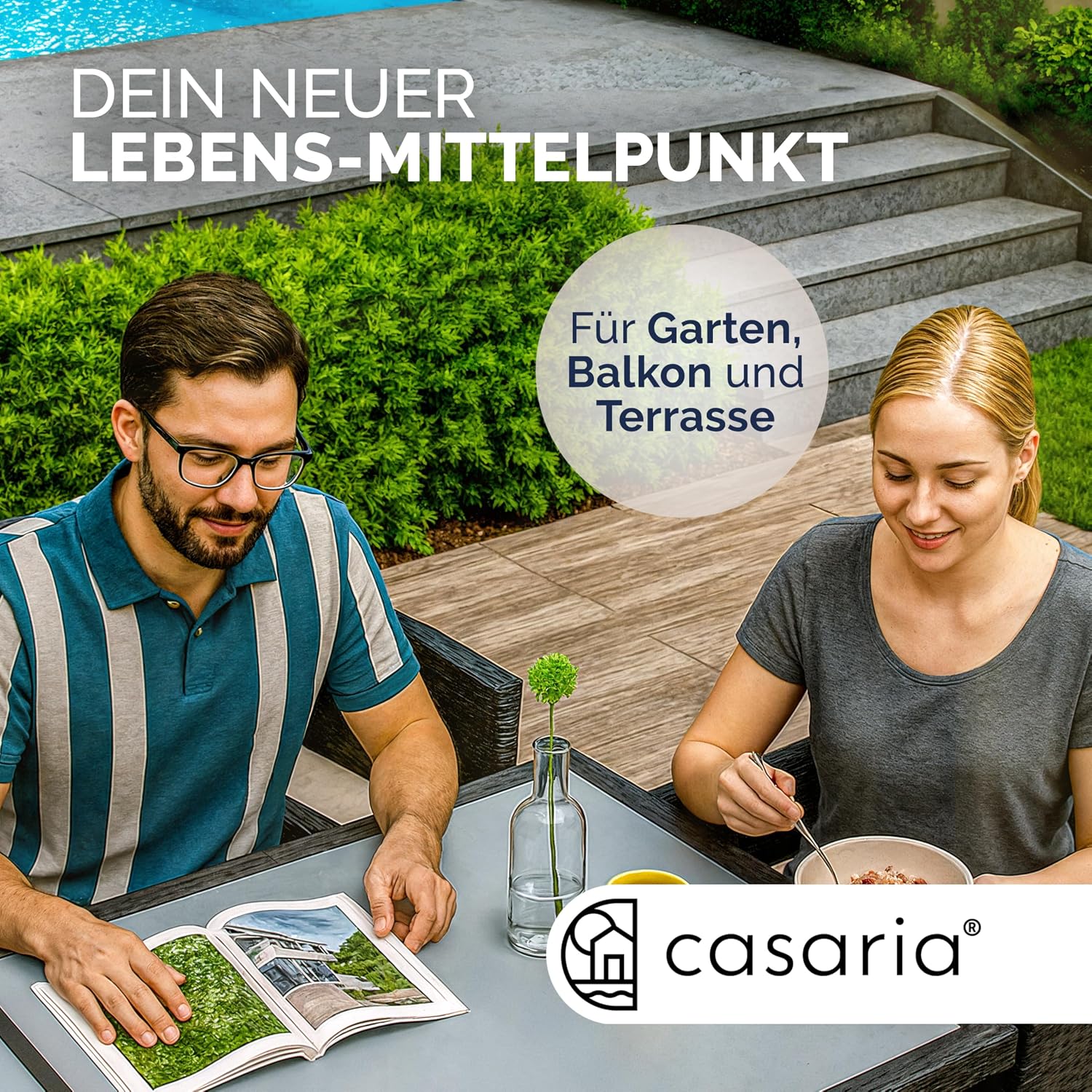 Casaria® Gartentisch Wetterfest 190x90x75cm Polyrattan Höhenverstellbar 5mm Sicherheitsglas Garten Terrasse Esstisch Outdoor Tisch Gartenmöbel Schwarz — Ansicht 5