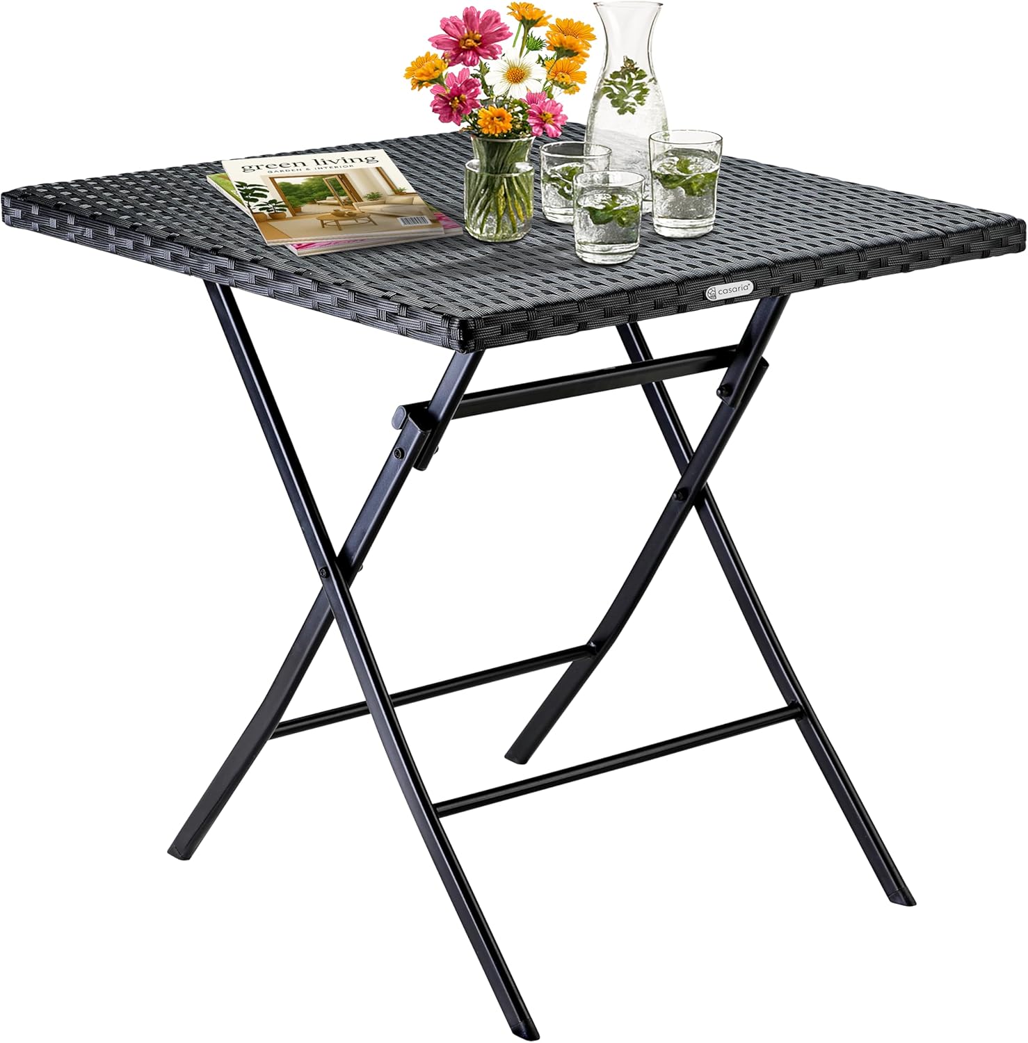 Casaria® Gartentisch Wetterfest Klappbar 65x65cm Balkontisch Polyrattan Outdoor 60kg Belastbarkeit Klapptisch Terrasse Balkon Camping Tisch Schwarz — Ansicht 5