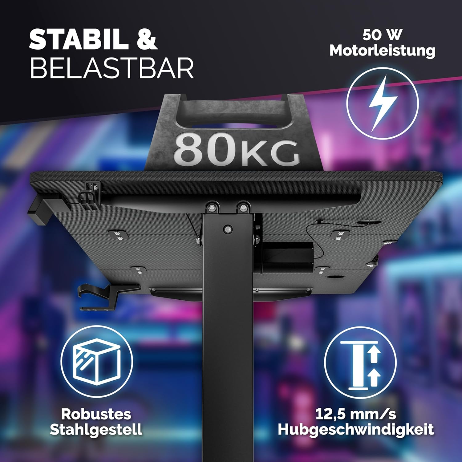 Casaria® Höhenverstellbarer Gaming Schreibtisch elektrisch 160 x 70 cm mit Wireless Charger & USB-C/A Anschluss LCD-Display Memory-Funktion 80 kg belastbar ergonomisch Gamer Carbon Optik — Ansicht 6