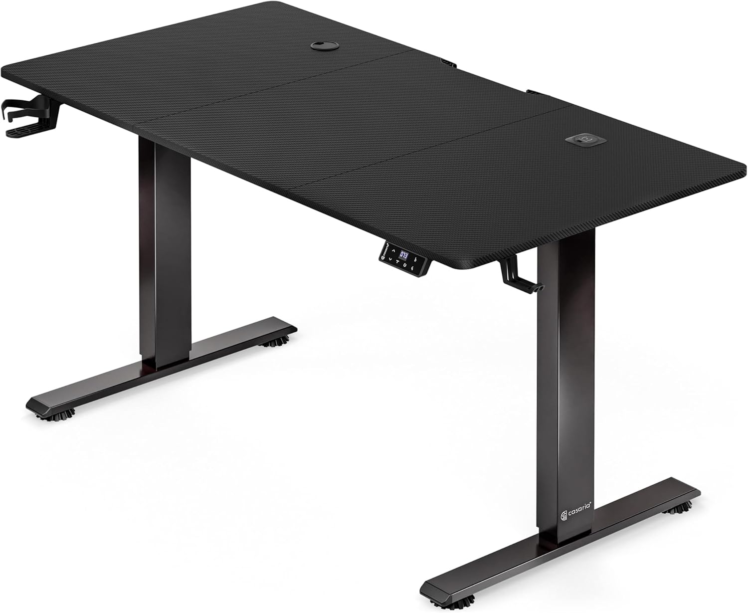 Casaria® Höhenverstellbarer Gaming Schreibtisch elektrisch 160 x 70 cm mit Wireless Charger & USB-C/A Anschluss LCD-Display Memory-Funktion 80 kg belastbar ergonomisch Gamer Carbon Optik