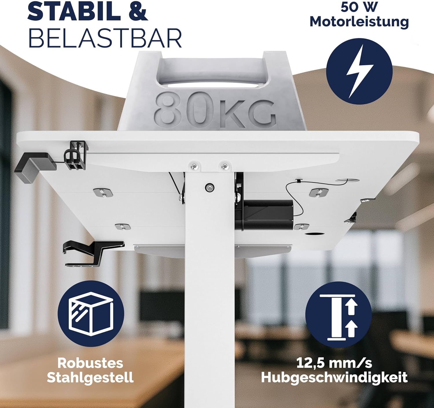 Casaria® Höhenverstellbarer Schreibtisch elektrisch 140 x 70 cm mit Wireless Charger & USB-C/A Anschluss LCD-Display Memory-Funktion 80 kg belastbar ergonomisch Weiß — Ansicht 6