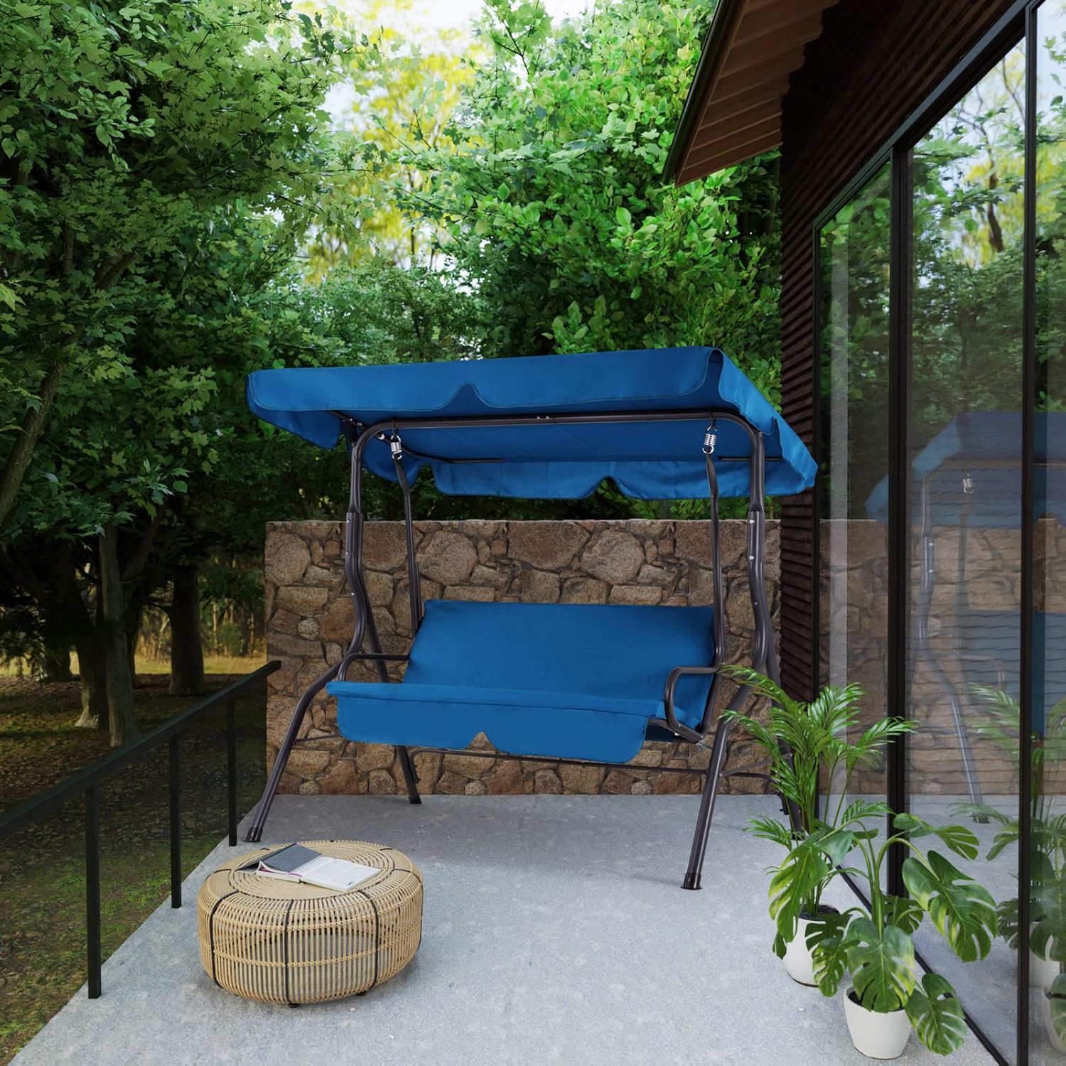 CASARIA® Hollywoodschaukel 2 Sitzer wetterfest Atlantik Blau 200kg Belastbarkeit Rückenlehne Dach Verstellbar Anti-Rutsch-Füße Garten Terrasse Gartenschaukel 140x112cm — Ansicht 2