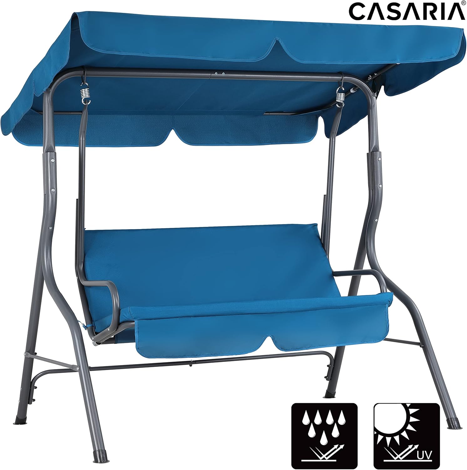CASARIA® Hollywoodschaukel 2 Sitzer wetterfest Atlantik Blau 200kg Belastbarkeit Rückenlehne Dach Verstellbar Anti-Rutsch-Füße Garten Terrasse Gartenschaukel 140x112cm — Ansicht 3