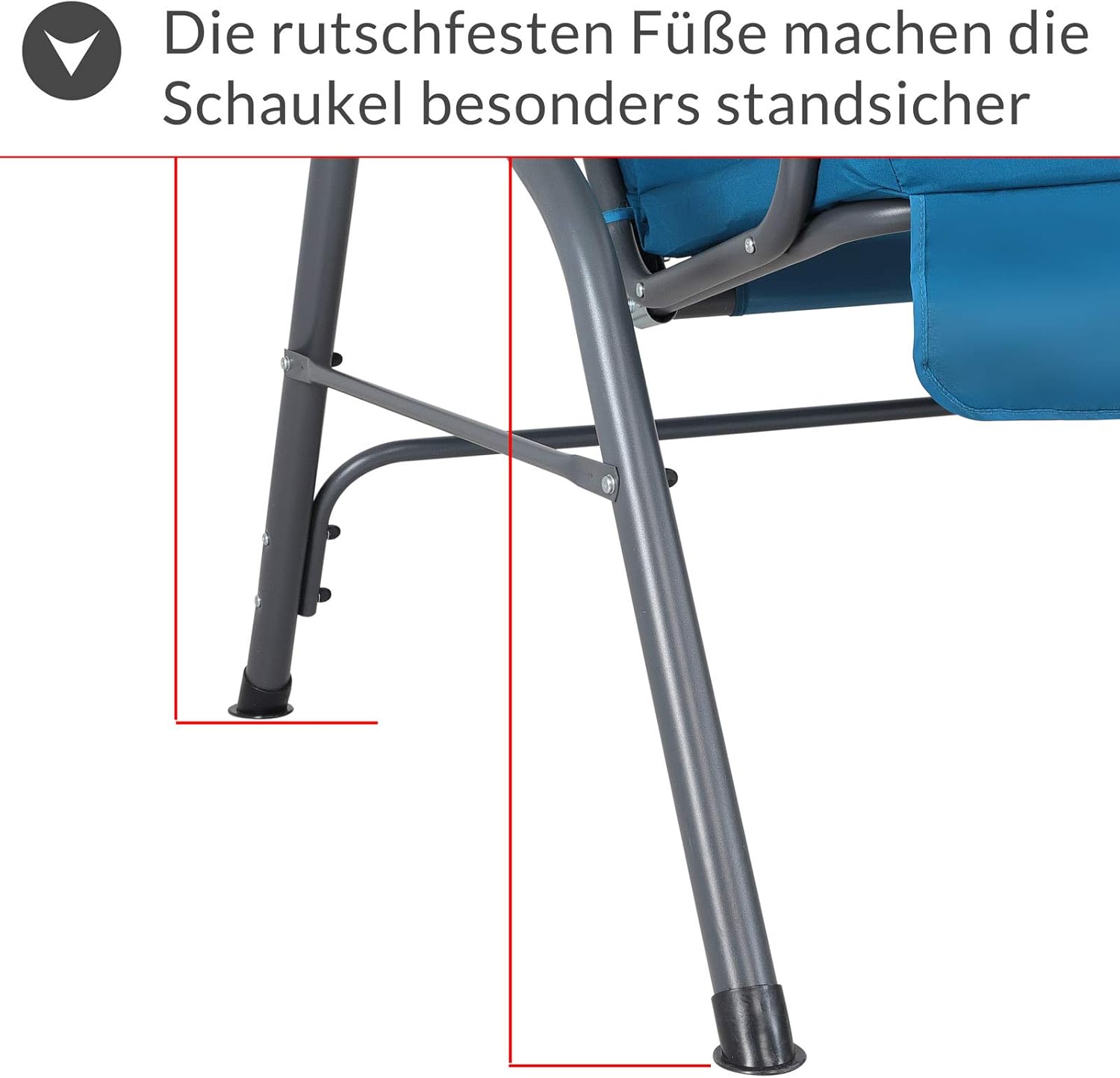 CASARIA® Hollywoodschaukel 2 Sitzer wetterfest Atlantik Blau 200kg Belastbarkeit Rückenlehne Dach Verstellbar Anti-Rutsch-Füße Garten Terrasse Gartenschaukel 140x112cm — Ansicht 5