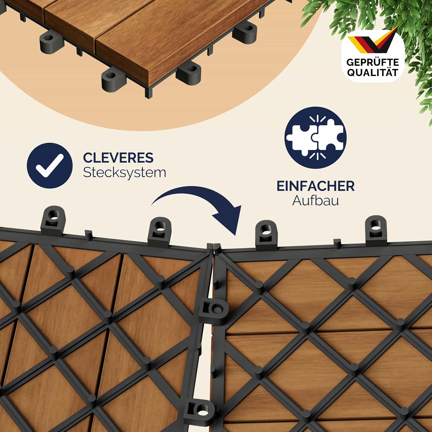 Casaria Holzfliesen FSC®-zertifiziertes Akazienholz 1m2 Fliese Akazie Mosaik 30x30cm Klicksystem zuschneidbar Terrasse — Ansicht 3