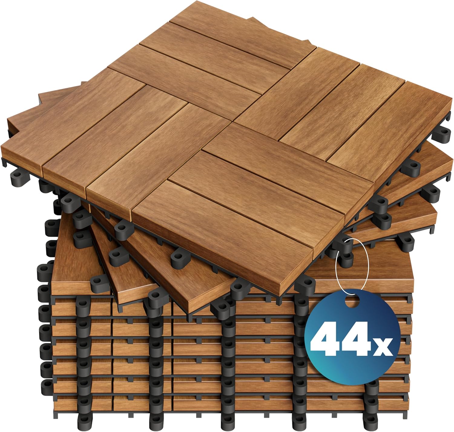 CASARIA® Holzfliesen FSC®-zertifiziertes Akazienholz 4m2 Fliese Akazie Mosaik 30x30cm Klicksystem zuschneidbar Terrasse