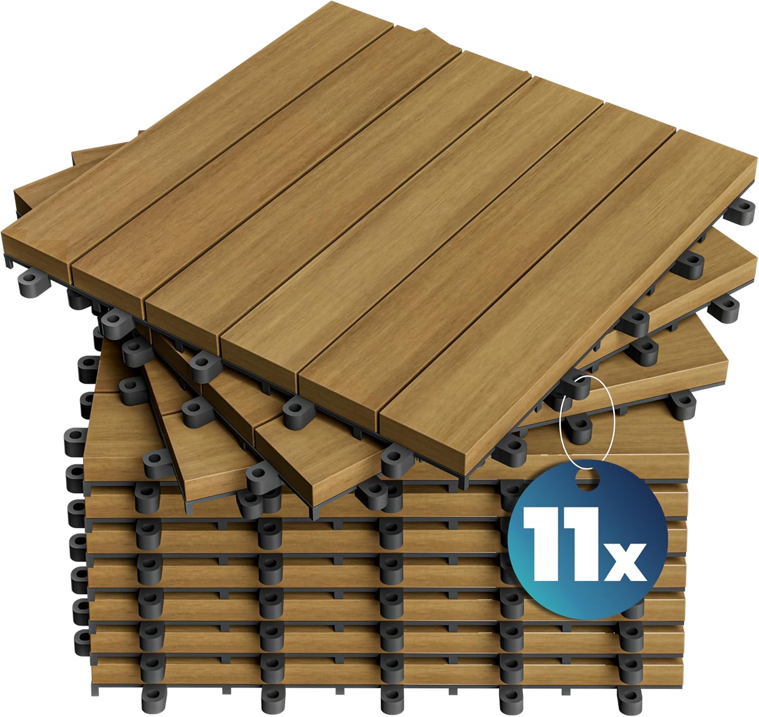 CASARIA® Holzfliesen FSC®-zertifiziertes Eukalyptusholz 1m2 Fliese 30x30cm Klicksystem zuschneidbar Terrassenfliese Außen
