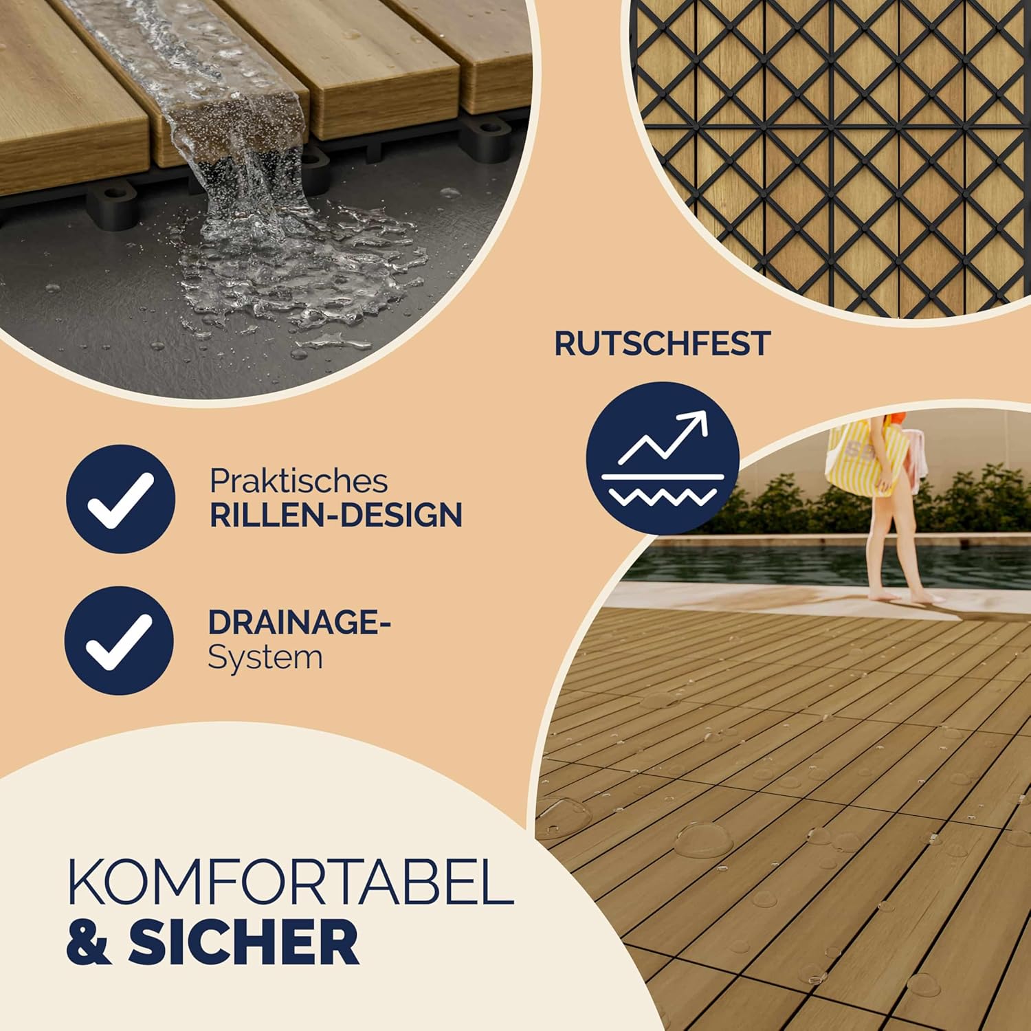CASARIA® Holzfliesen FSC®-zertifiziertes Eukalyptusholz 1m2 Fliese 30x30cm Klicksystem zuschneidbar Terrassenfliese Außen — Ansicht 4