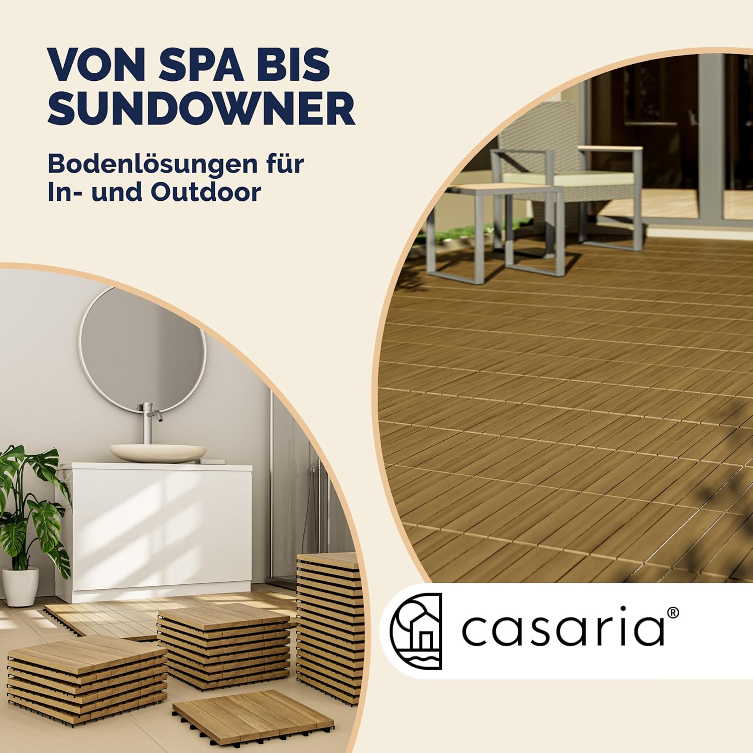 CASARIA® Holzfliesen FSC®-zertifiziertes Eukalyptusholz 1m2 Fliese 30x30cm Klicksystem zuschneidbar Terrassenfliese Außen — Ansicht 5