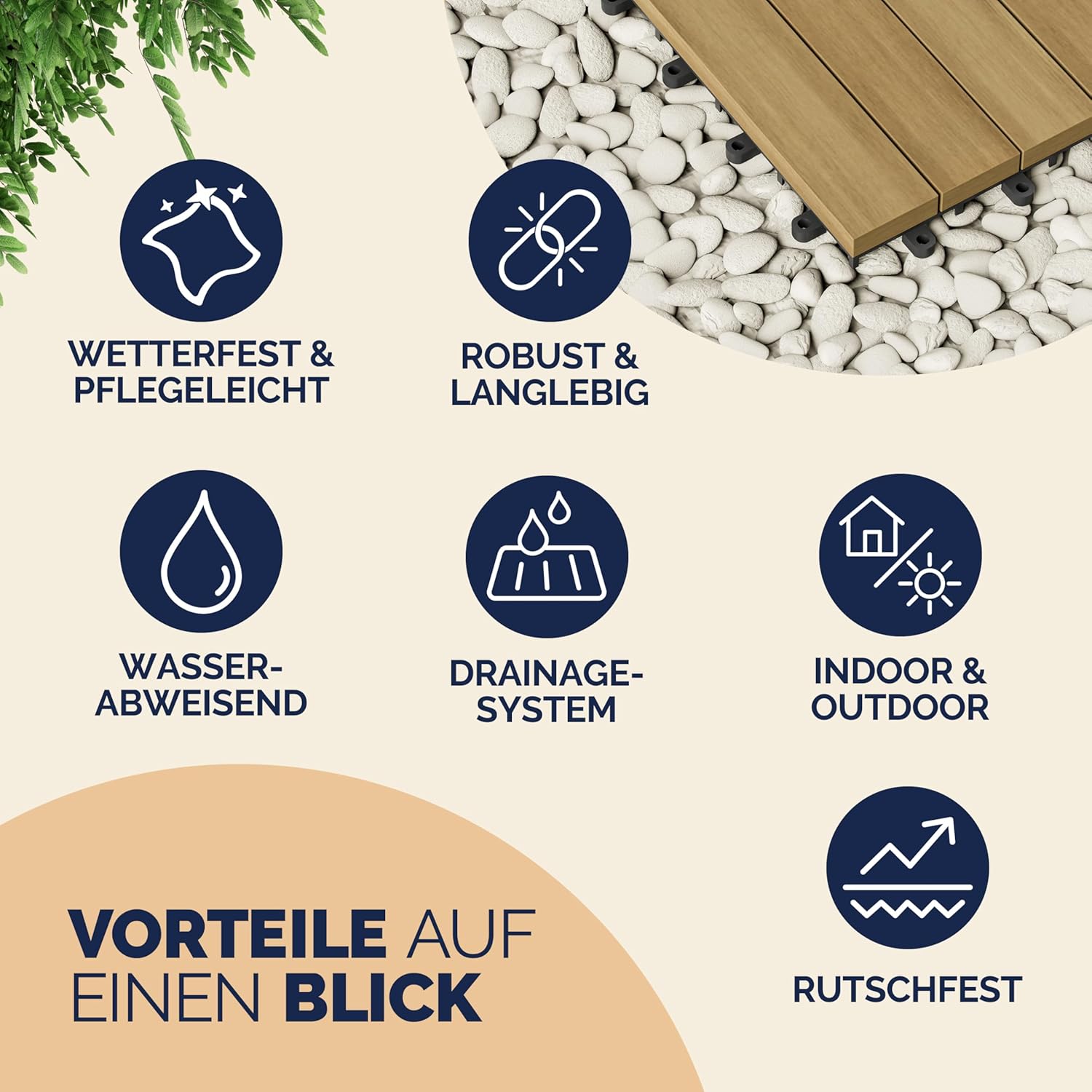 CASARIA® Holzfliesen FSC®-zertifiziertes Eukalyptusholz 1m2 Fliese 30x30cm Klicksystem zuschneidbar Terrassenfliese Außen — Ansicht 6