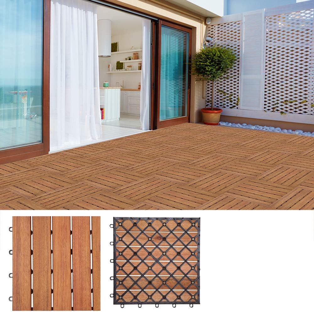 CASARIA® Holzfliesen FSC®-zertifiziertes Eukalyptusholz 5m2 Fliese 30x30cm Klicksystem zuschneidbar Terrassenfliese Außen — Ansicht 2