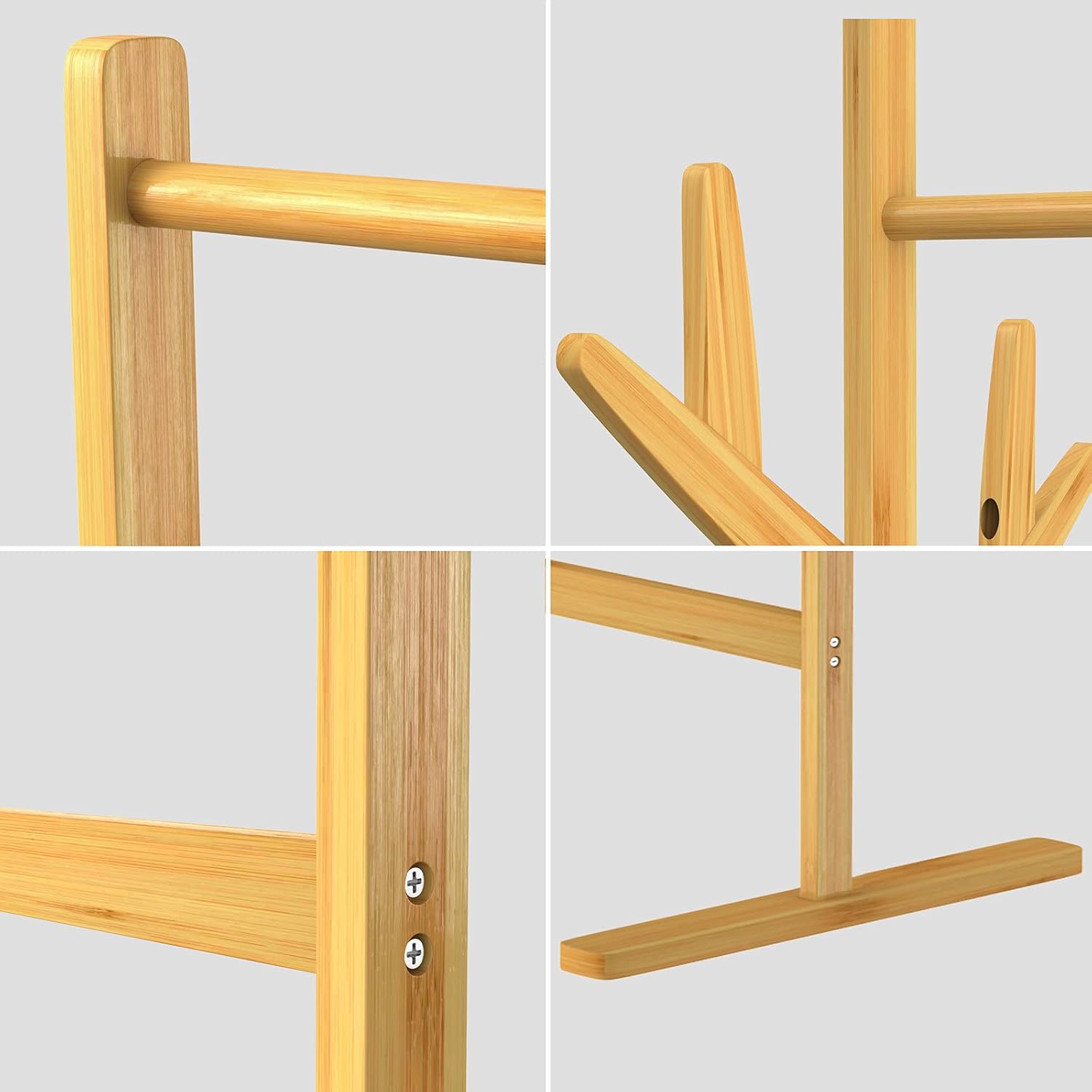 Casaria® Kleiderständer Holz Stabil Bambus Kleiderstange inkl. 8 Haken Offen Freistehend Garderobenständer 165x65cm Schmal Schlafzimmer Flur Garderobe — Ansicht 4