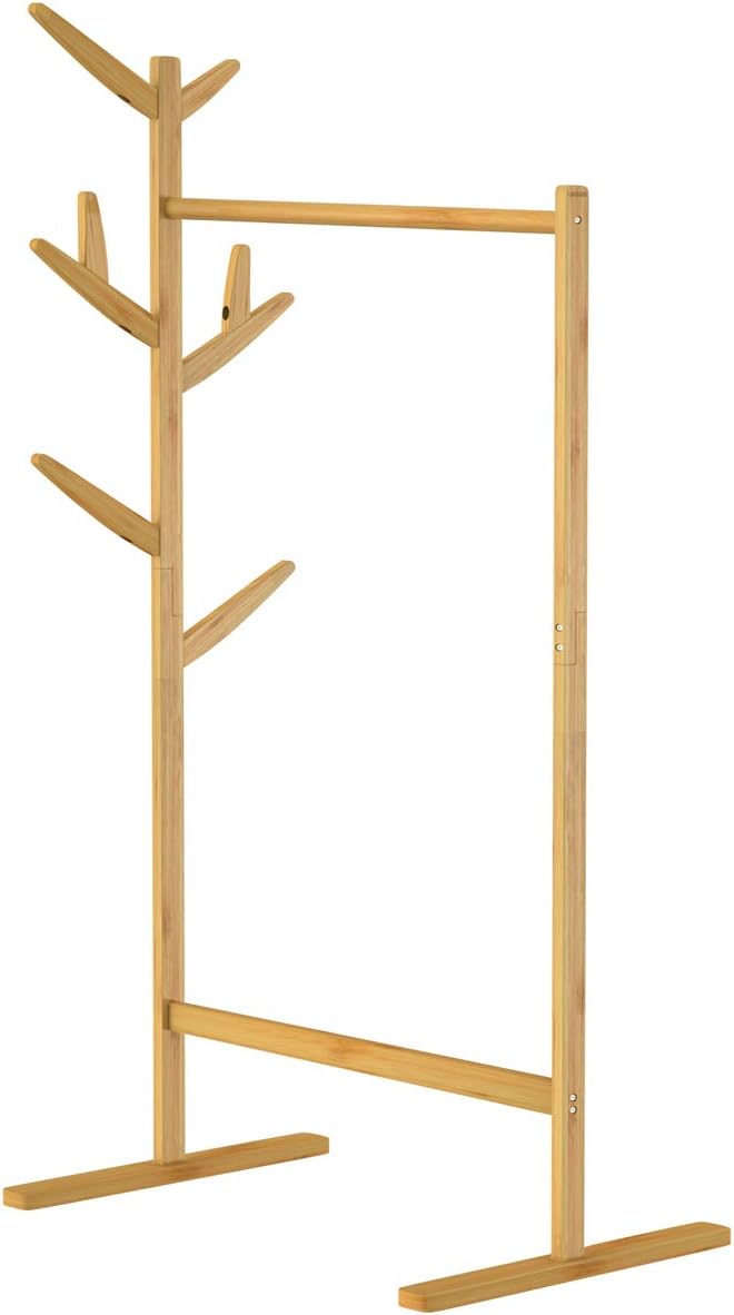 Casaria® Kleiderständer Holz Stabil Bambus Kleiderstange inkl. 8 Haken Offen Freistehend Garderobenständer 165x65cm Schmal Schlafzimmer Flur Garderobe — Ansicht 6