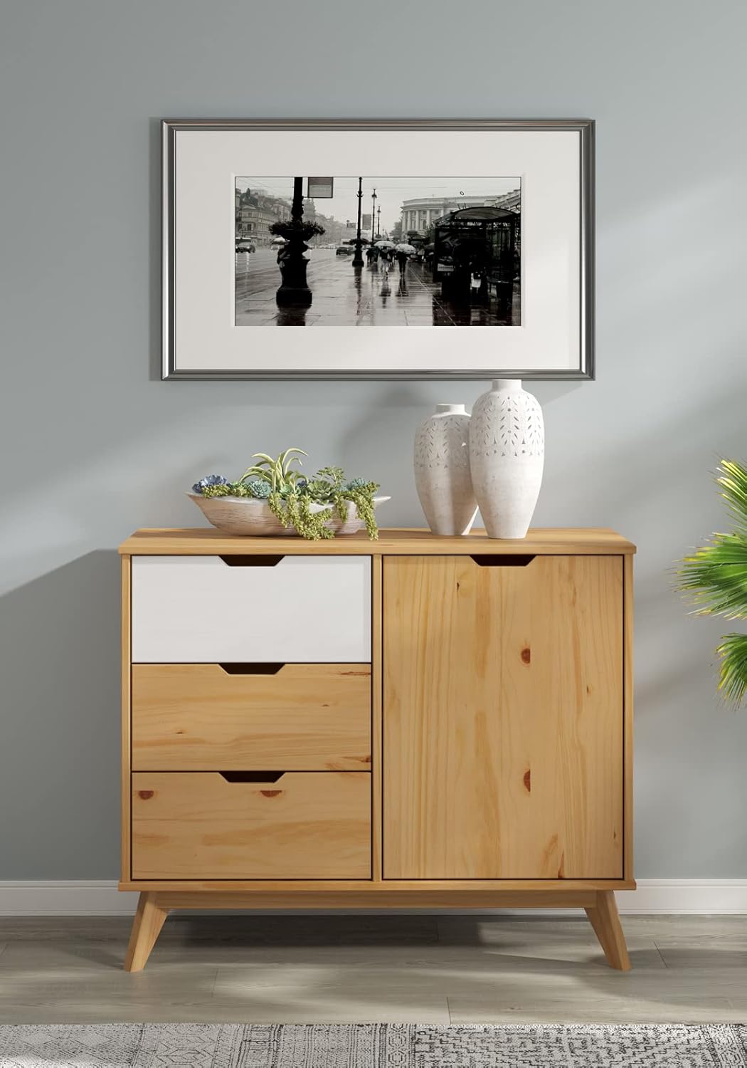 Casaria® Kommode mit 3 Schubladen Tür 96x40x79cm FSC®- Zertifiziert Kiefer Massiv Natur Holz Wohnzimmer Esszimmer Diele Möbel Sideboard Anrichte Schrank — Ansicht 2
