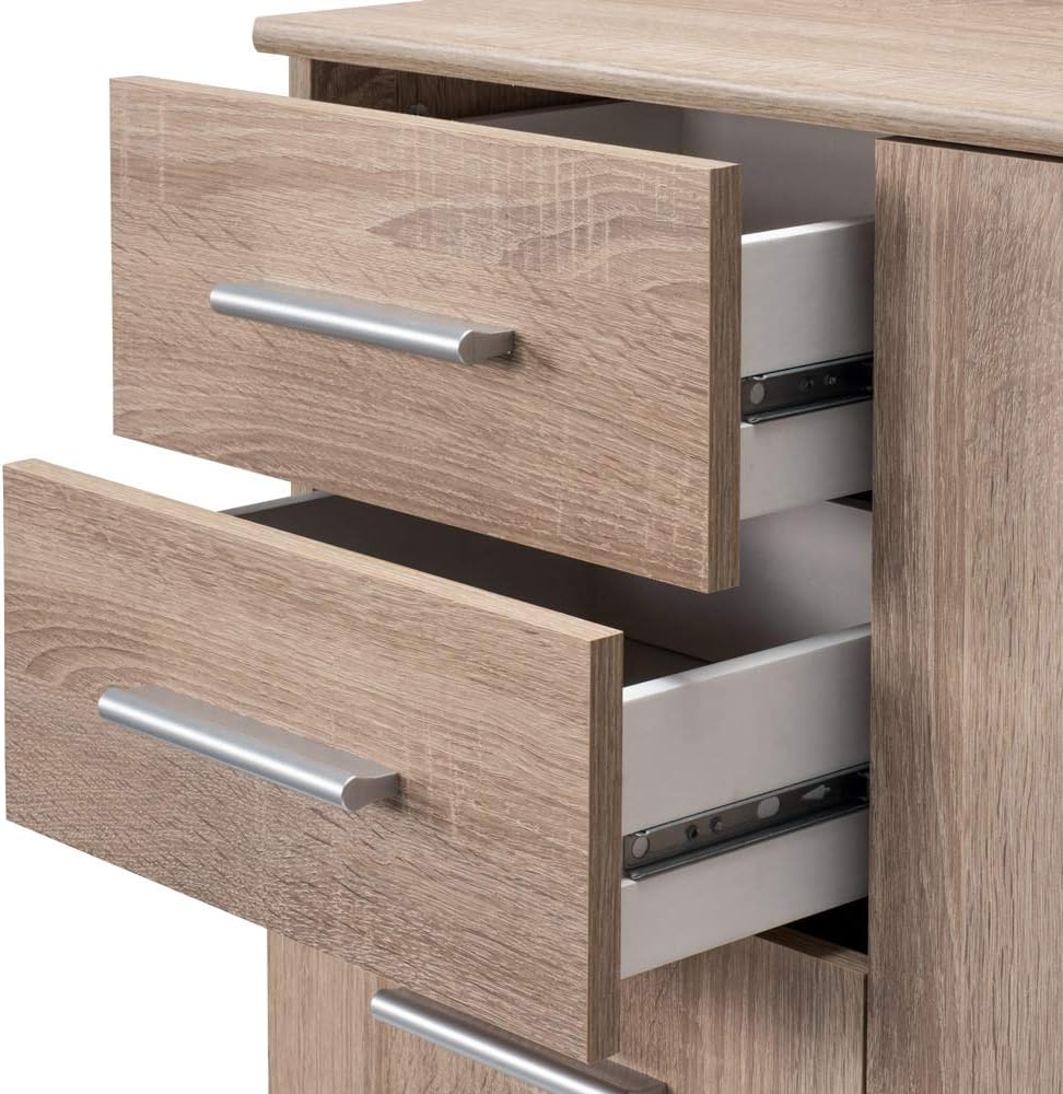 Casaria® Kommode mit 3 Türen 2 Schubladen 107x75x35cm Holz Modern spiegelbarer Aufbau Schlafzimmer Büro Flur Mehrzweckschrank Aktenschrank Schrank Eiche — Ansicht 4