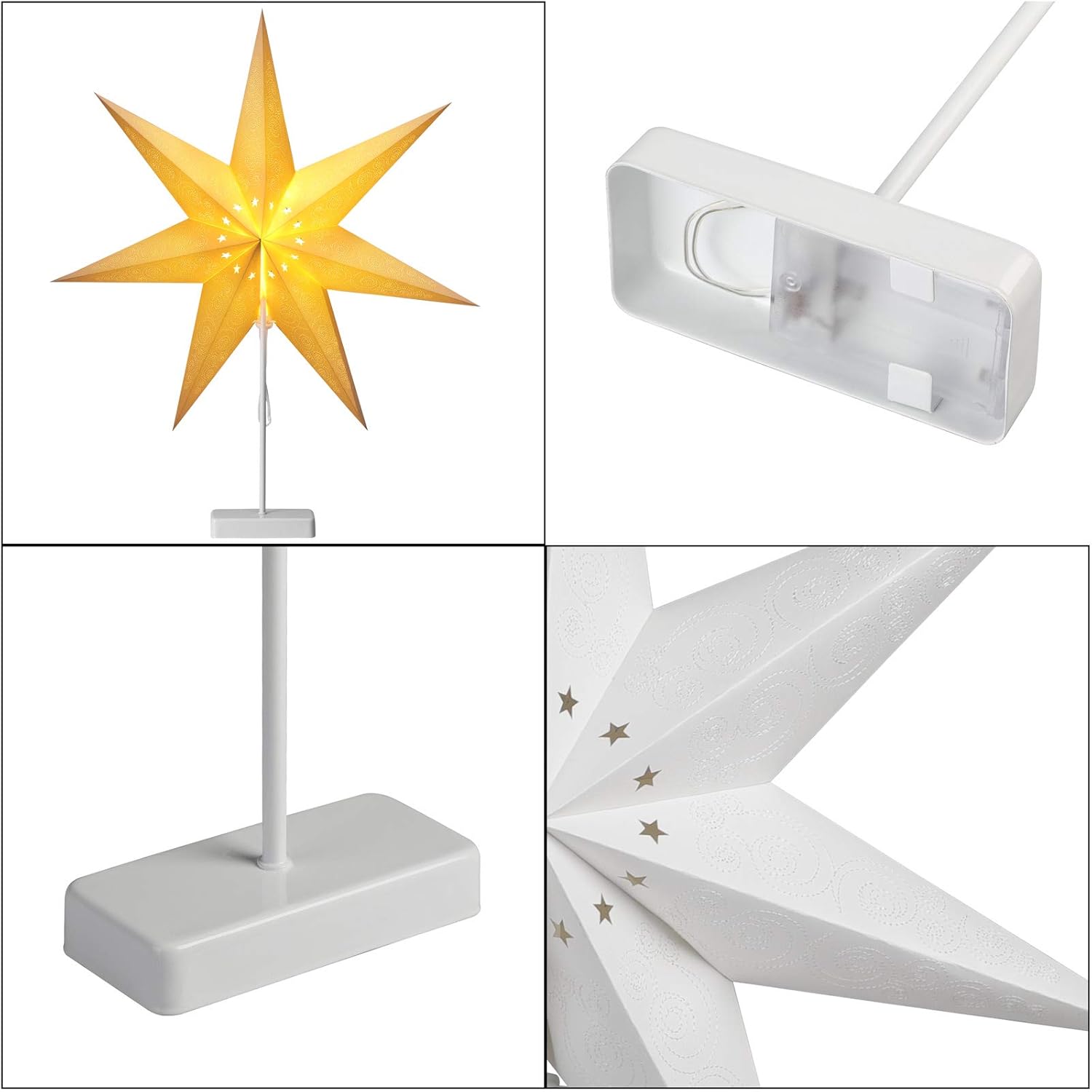 Casaria® LED Weihnachtsstern mit Ständer Beleuchtet 60 cm Batterie Fenster Weihnachtsdeko Weihnachten Fensterdeko Leuchtstern Dekostern Papierstern — Ansicht 4