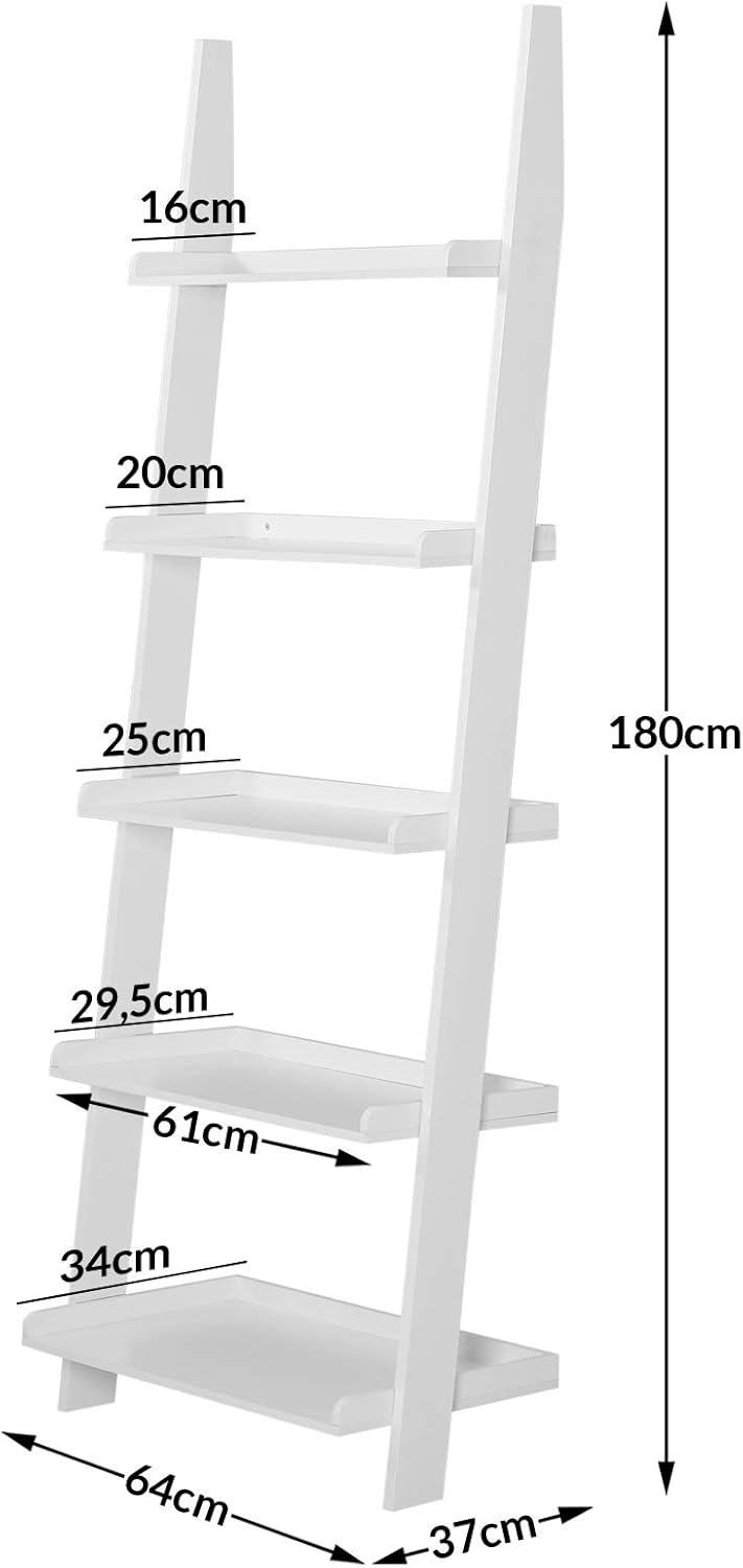 Casaria® Leiterregal Weiß 180x65cm 5 Ebenen je 10kg Belastbarkeit Holz Groß Deko Blumen Bücher Badezimmer Wohnzimmer Küche Standregal Bücherregal Regal — Ansicht 3
