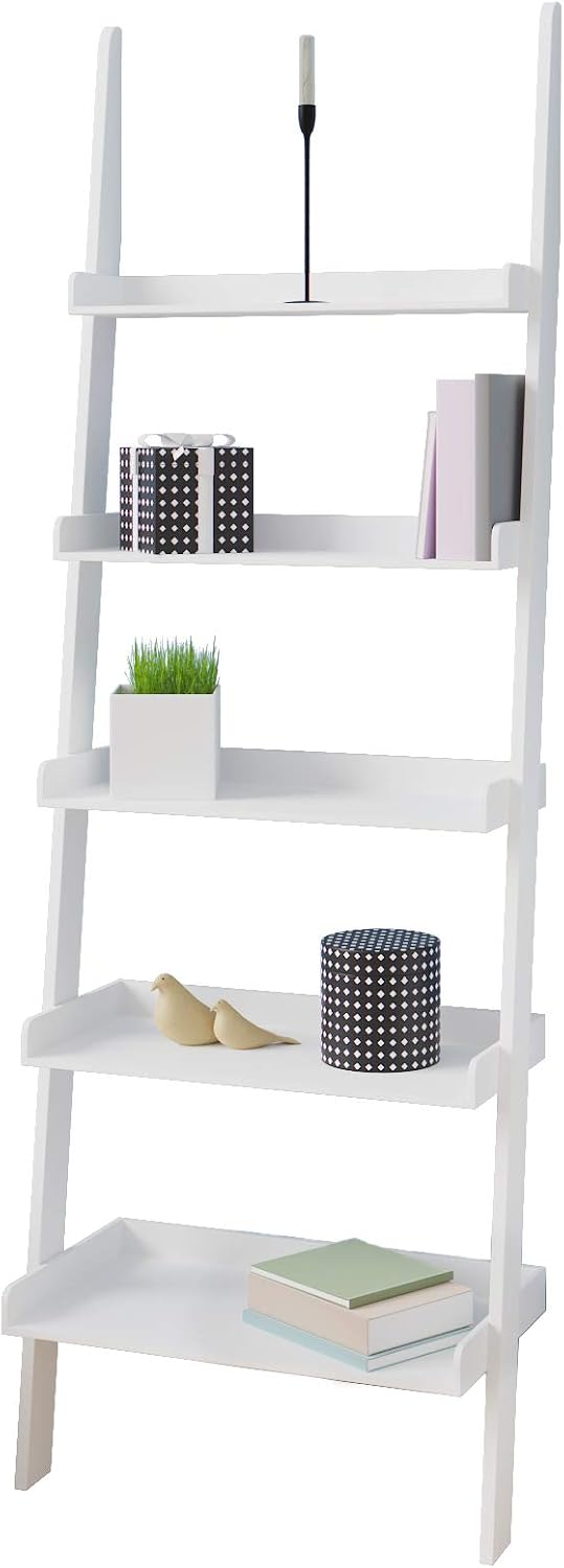 Casaria® Leiterregal Weiß 180x65cm 5 Ebenen je 10kg Belastbarkeit Holz Groß Deko Blumen Bücher Badezimmer Wohnzimmer Küche Standregal Bücherregal Regal