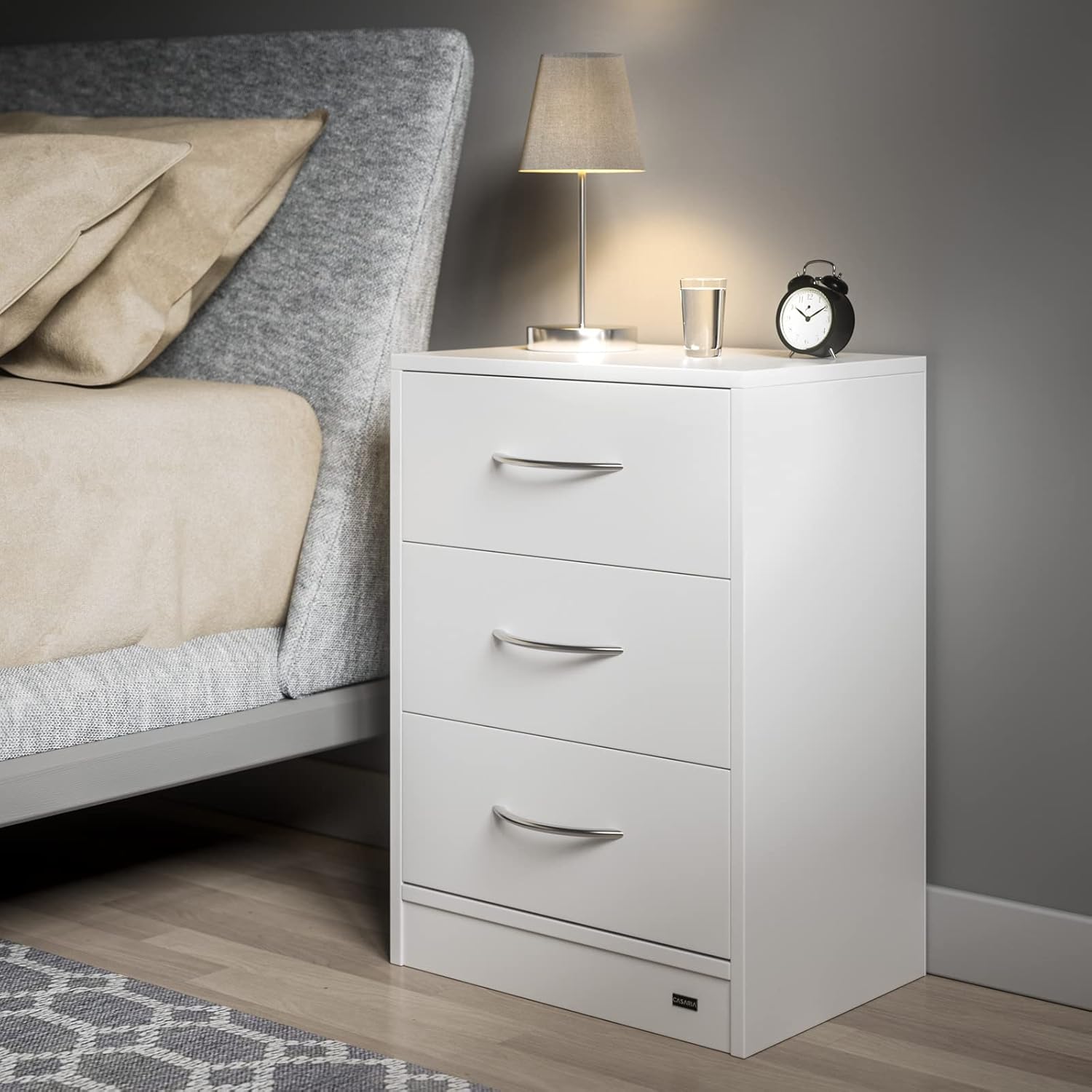 Casaria® Nachttisch 2er Set 54x39x28cm LED Holz 3 Schubladen Boxspringbett Schlafzimmer Wohnzimmer Beistelltisch Nachtschrank Nachtkästchen Tisch Weiß — Ansicht 2