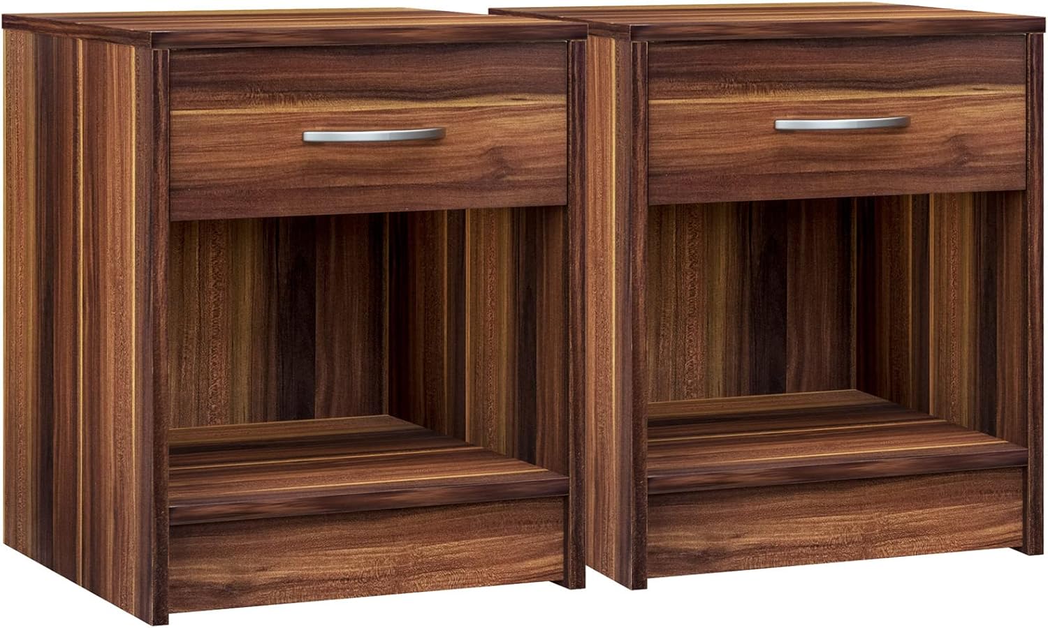 Casaria® Nachttisch Walnuss 2er Set Schublade 50cm Boxspringbett Komforthöhe Ablage Schlafzimmer Nachtschrank Nachtkästchen Kommode 50x40x35cm