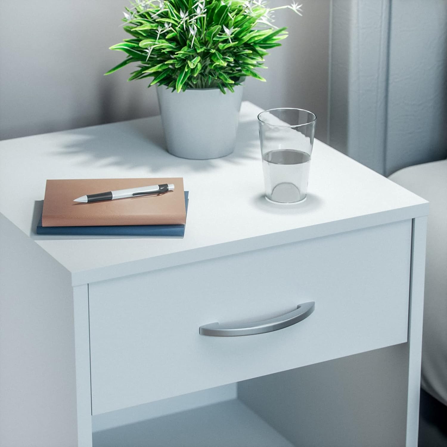 Casaria® Nachttisch Weiß 2er Set mit Schublade 50 cm Komforthöhe Boxspringbett Ablage Schlafzimmer Schrank Nachtkästchen Nachtkommode Holz 50x40x35 cm — Ansicht 6