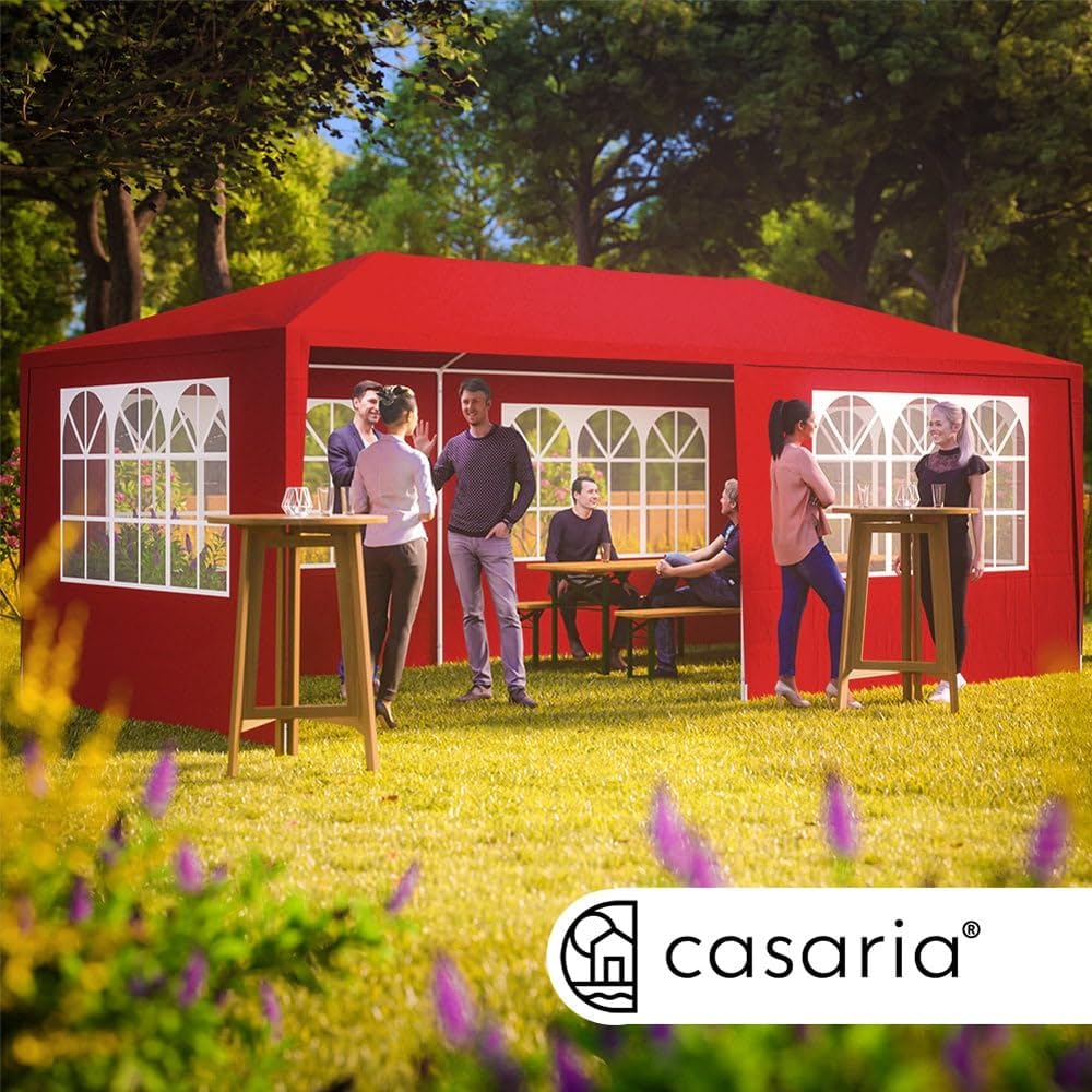 CASARIA® Pavillon 3x6m UV-Schutz 18m2 Dachösen Wasserabweisend 6 Seitenteile Stabil Festival Festzelt Partyzelt Fenster Gartenzelt Fest Rot — Ansicht 2