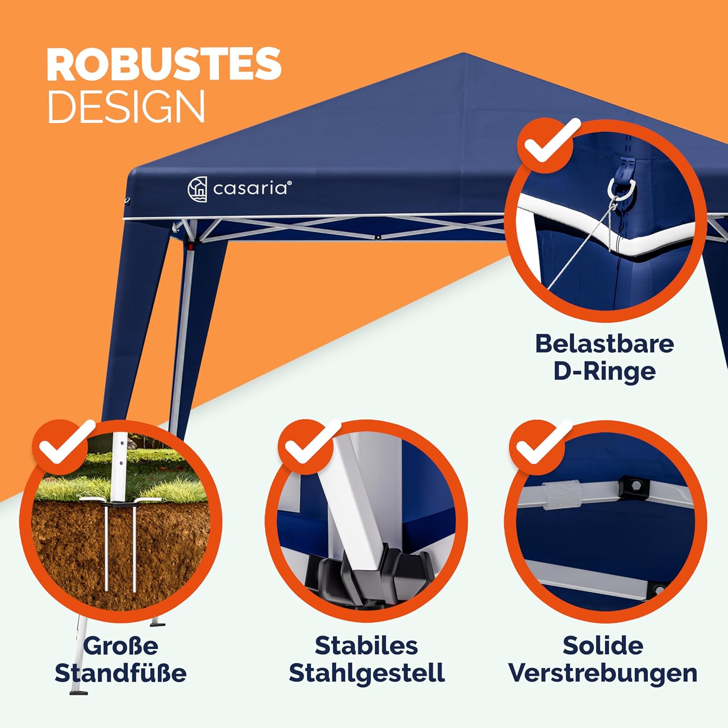 CASARIA® Pavillon Capri 3x3m Pop-Up UV-Schutz 50+ Wasserdicht Winterfest mit Tasche Faltbar Stabil Camping Garten Faltpavillon Partyzelt Blau — Ansicht 3