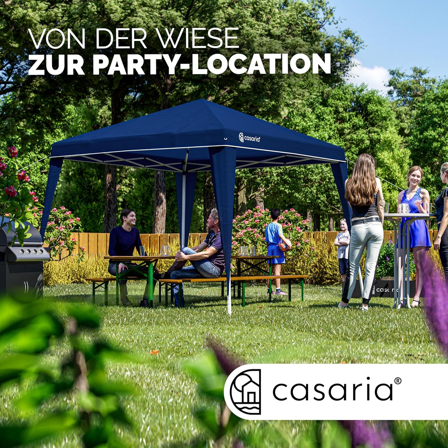 CASARIA® Pavillon Capri 3x3m Pop-Up UV-Schutz 50+ Wasserdicht Winterfest mit Tasche Faltbar Stabil Camping Garten Faltpavillon Partyzelt Blau — Ansicht 5