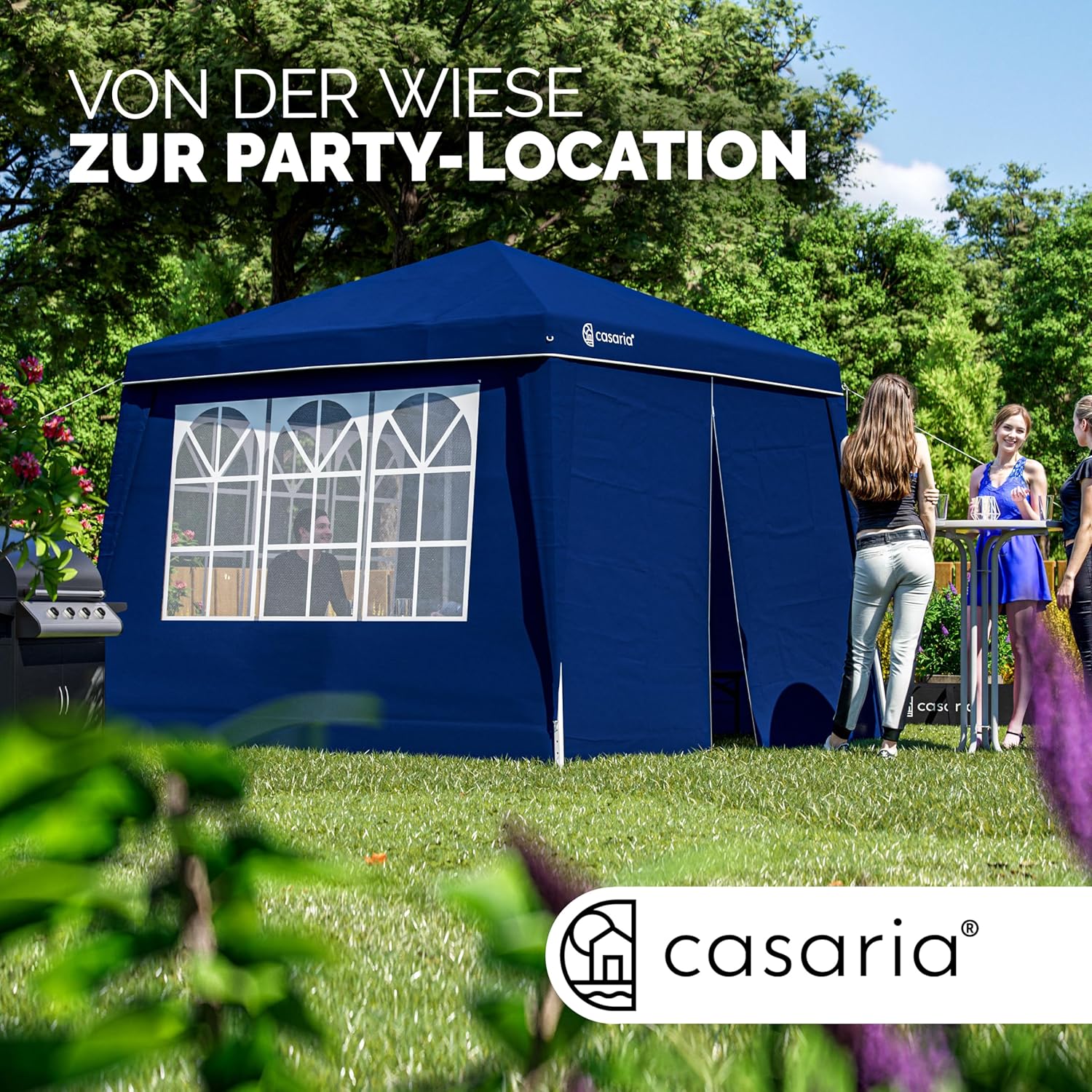 CASARIA® Pavillon Pop-Up 3x3m inkl. 4X Seitenteile Farbauswahl UV-Schutz 50+ inkl. Tasche wasserdicht faltbar Faltpavillon Zelt Festival Capri Blau — Ansicht 4