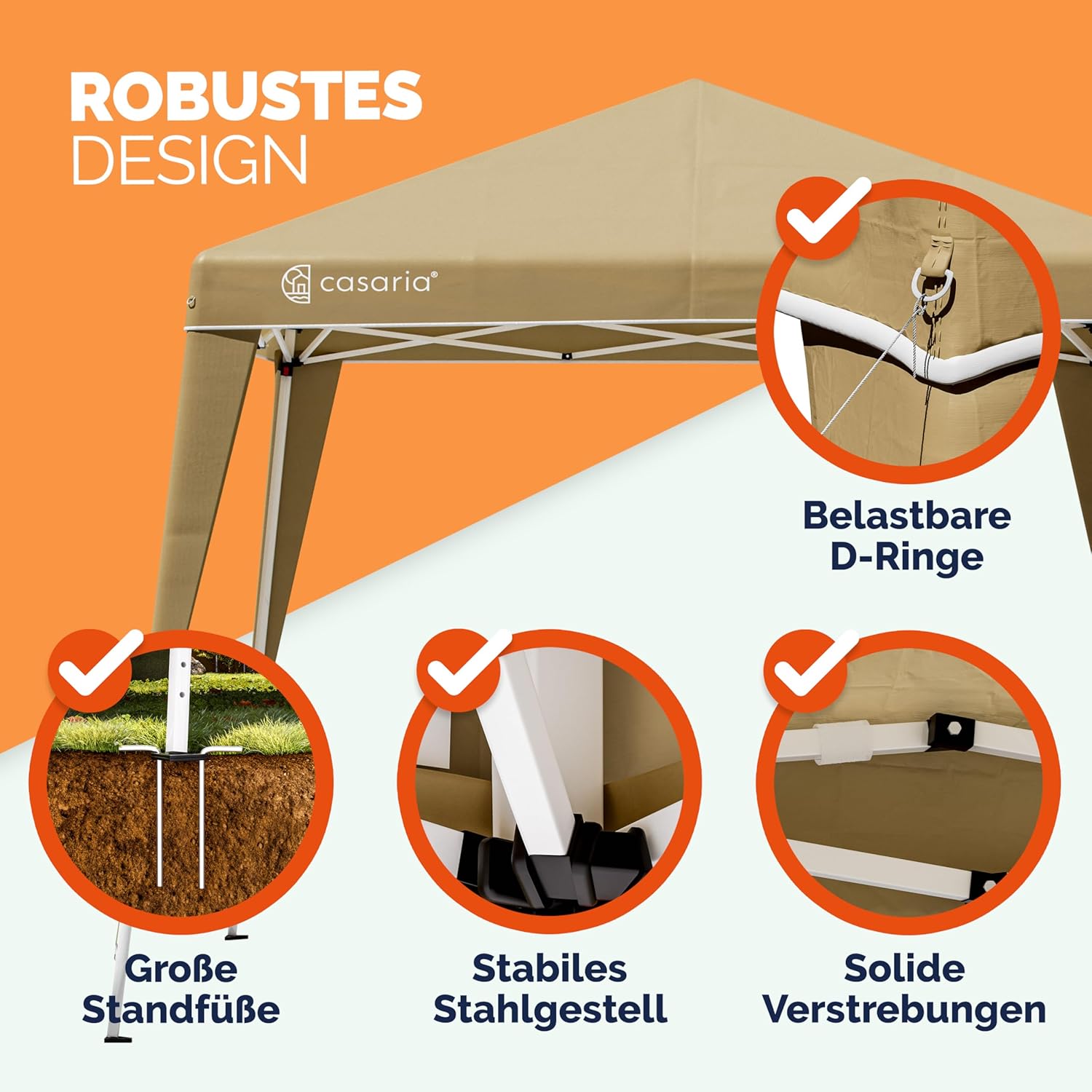 CASARIA® Pavillon Pop-Up 3x3m UV-Schutz 50+ Wasserdicht Winterfest mit Tasche Faltbar Stabil Camping Garten Faltpavillon Partyzelt Creme — Ansicht 3