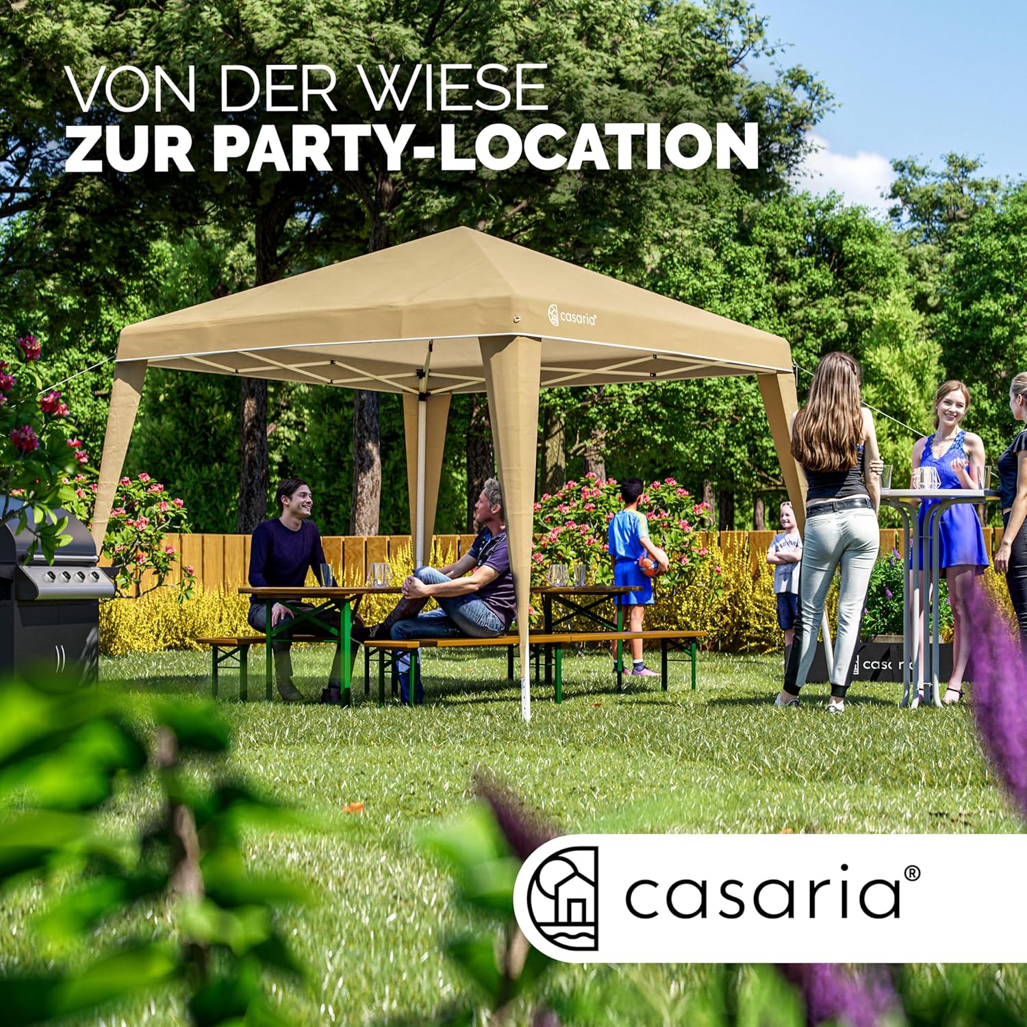 CASARIA® Pavillon Pop-Up 3x3m UV-Schutz 50+ Wasserdicht Winterfest mit Tasche Faltbar Stabil Camping Garten Faltpavillon Partyzelt Creme — Ansicht 4
