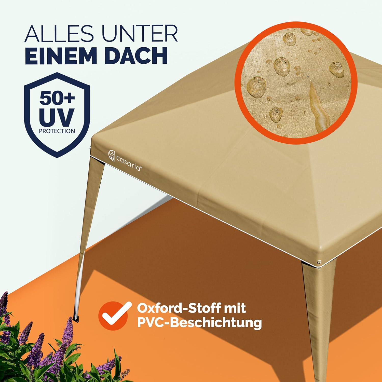 CASARIA® Pavillon Pop-Up 3x3m UV-Schutz 50+ Wasserdicht Winterfest mit Tasche Faltbar Stabil Camping Garten Faltpavillon Partyzelt Creme — Ansicht 5