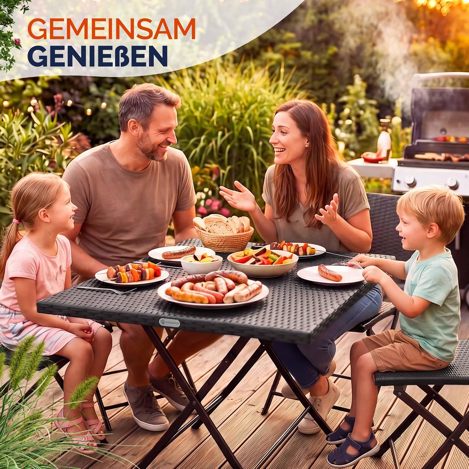 Casaria® Polyrattan 2er Set Klapphocker 75kg Belastbarkeit 44x40x44cm Klappbar Leicht Tragbar Wetterfest Garten Terrasse Balkon Camping Hocker Schwarz — Ansicht 2
