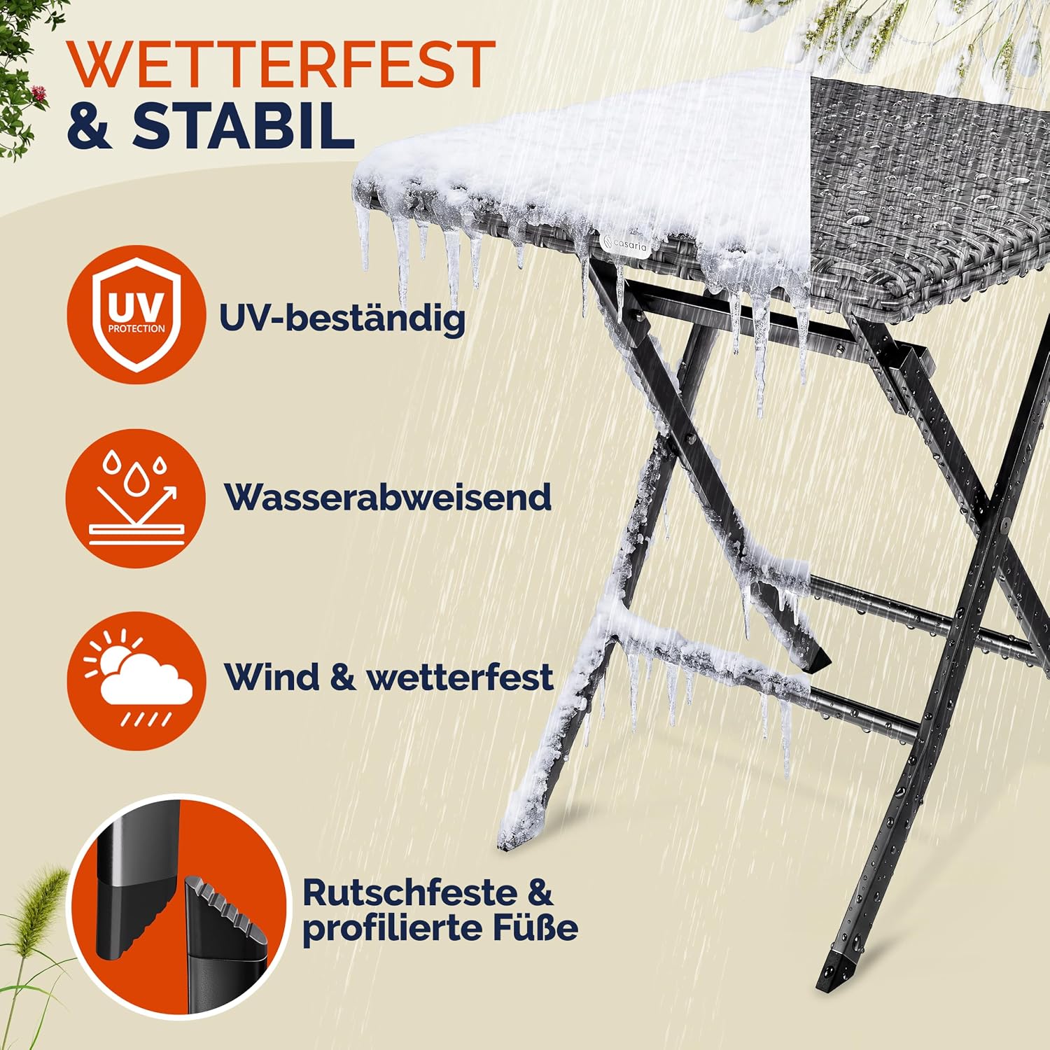 Casaria® Polyrattan Balkonmöbel 3 TLG. Klappbar Platzsparend 2 Personen Wetterfest Balkon Terrasse Bistro Garten Möbel Sitzgruppe Set Anthrazit — Ansicht 5