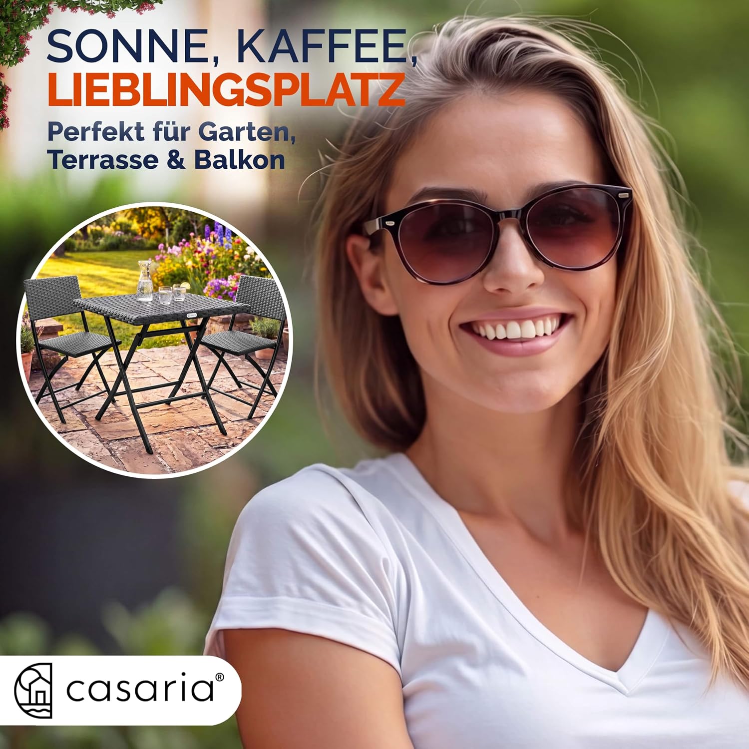 Casaria® Polyrattan Balkonmöbel 3 TLG. Klappbar Platzsparend 2 Personen Wetterfest Balkon Terrasse Bistro Garten Möbel Sitzgruppe Set Anthrazit — Ansicht 6
