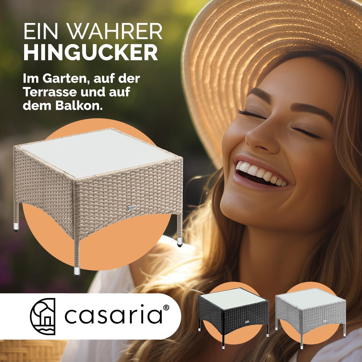 Casaria® Polyrattan Beistelltisch 58x 58x 42 cm Höhenverstellbare Füße 5mm Sicherheitsglas Wetterfest Gartentisch Balkontisch Kaffeetisch Outdoor Creme — Ansicht 6