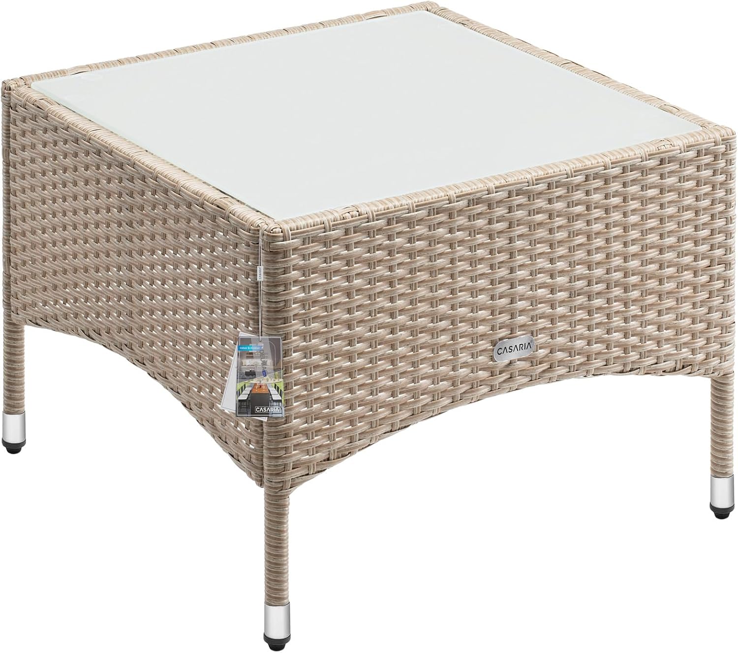 Casaria® Polyrattan Beistelltisch 58x 58x 42 cm Höhenverstellbare Füße 5mm Sicherheitsglas Wetterfest Gartentisch Balkontisch Kaffeetisch Outdoor Creme