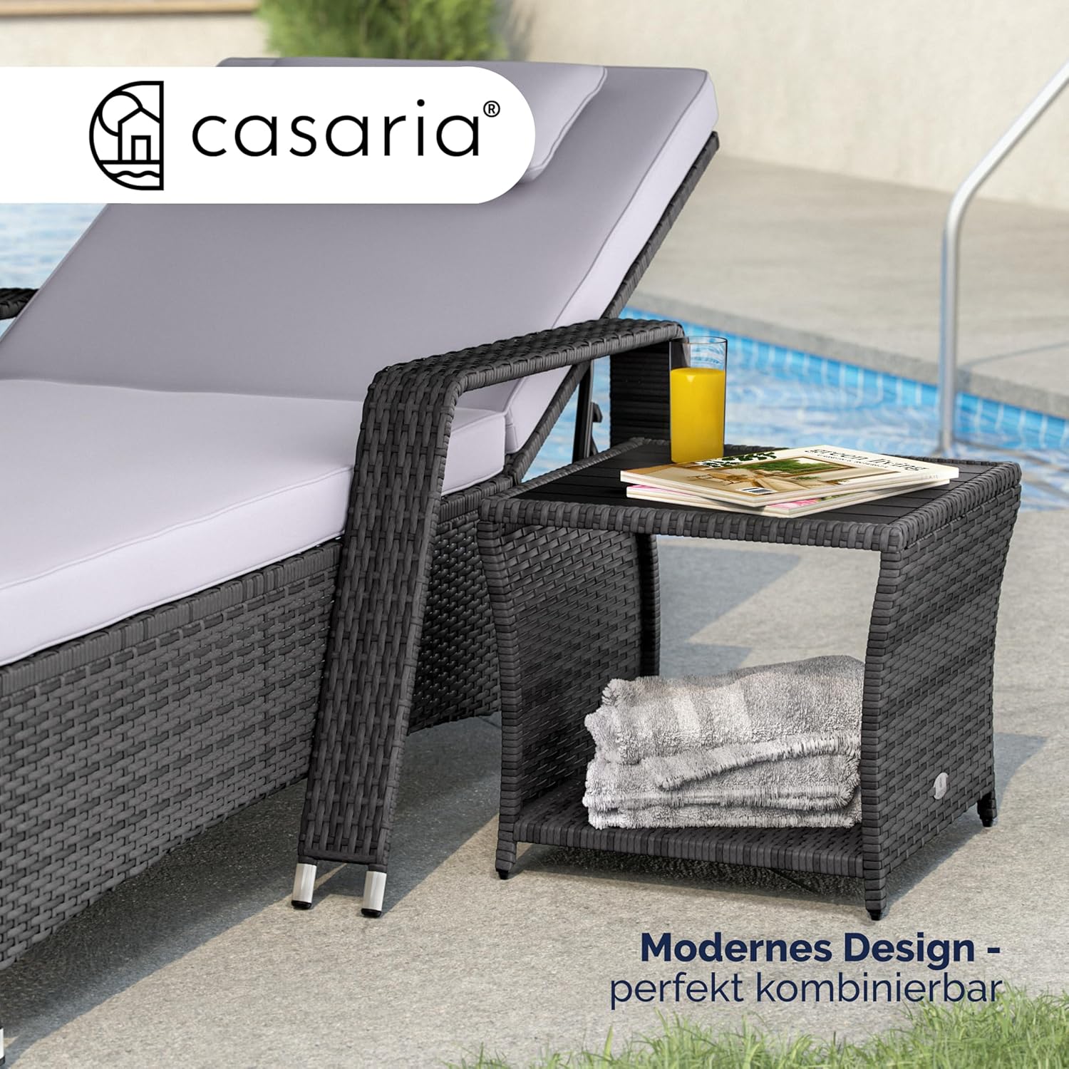 Casaria® Polyrattan Beistelltisch mit WPC Tischplatte 45x45x40 cm 80 kg Belastbarkeit Wetterfest Outdoor Garten Terrasse Balkon Tisch Gartenmöbel Grau — Ansicht 4