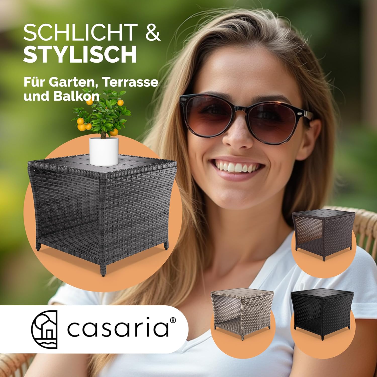 Casaria® Polyrattan Beistelltisch mit WPC Tischplatte 45x45x40 cm 80 kg Belastbarkeit Wetterfest Outdoor Garten Terrasse Balkon Tisch Gartenmöbel Grau — Ansicht 5
