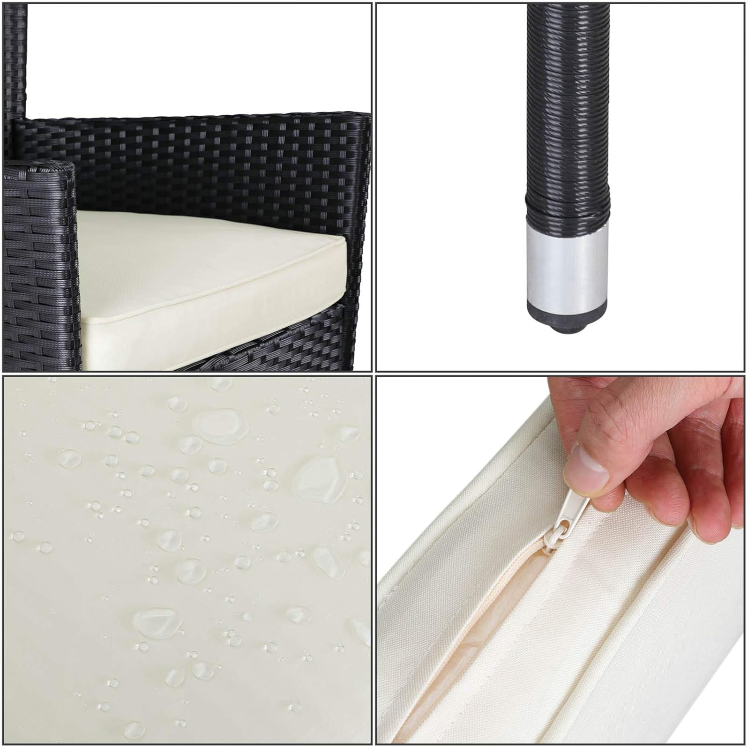 Casaria® Polyrattan Gartenmöbel mit Tisch 2 Stühle inkl. 7cm Auflagen 5mm Sicherheitsglas Wetterfest Modern Outdoor Terrasse Balkon Sitzgruppe Möbel Set — Ansicht 3