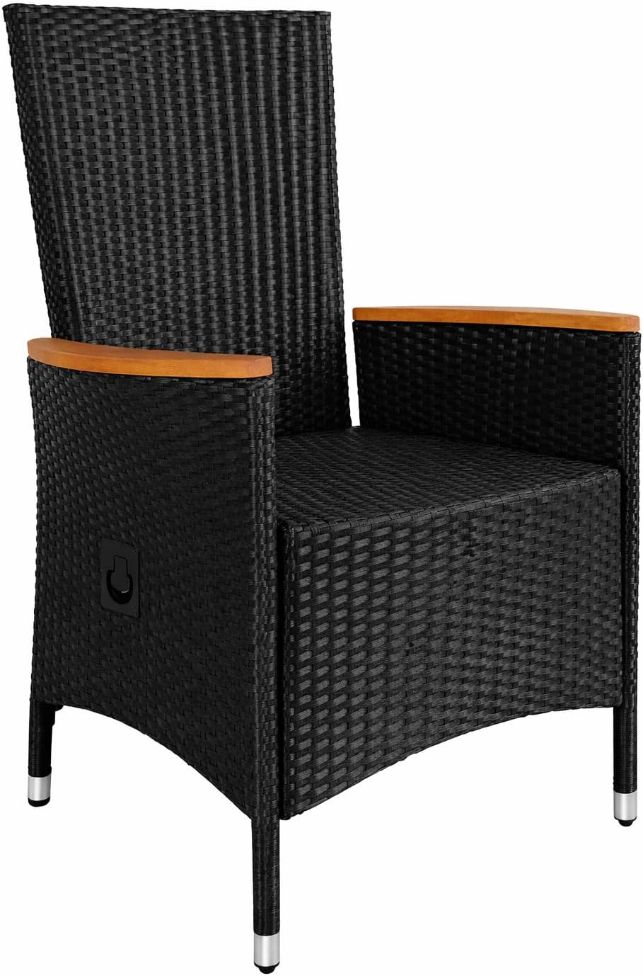 Casaria® Polyrattan Gartenstuhl 2er Set Neiglehner Rückenlehne verstellbar Armlehne Akazienholz Wetterfest Garten Balkon Terrasse Gartensessel Schwarz — Ansicht 2
