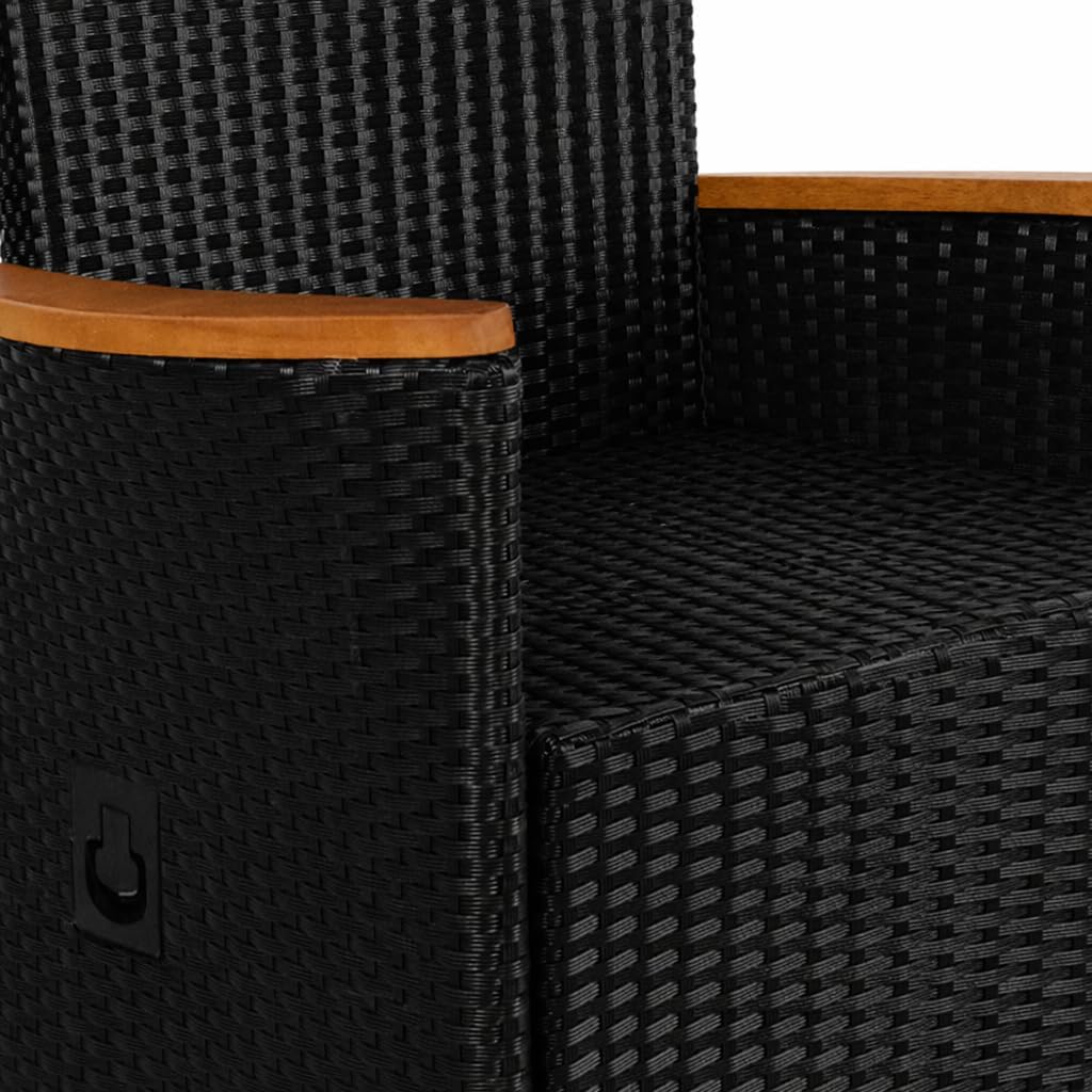 Casaria® Polyrattan Gartenstuhl 2er Set Neiglehner Rückenlehne verstellbar Armlehne Akazienholz Wetterfest Garten Balkon Terrasse Gartensessel Schwarz — Ansicht 3