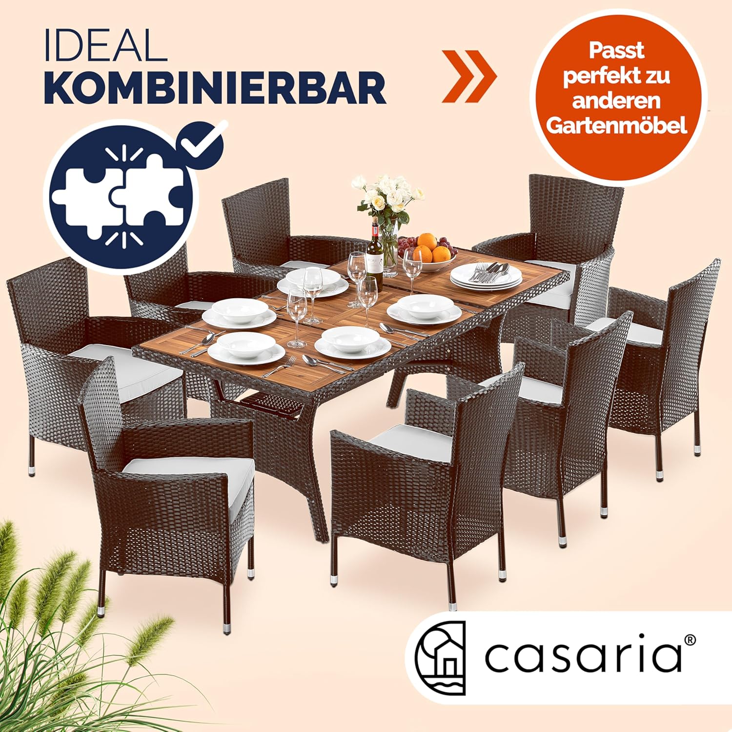 Casaria® Polyrattan Gartentisch mit Ablage FSC®- zertifiziertes Akazienholz 190x90 cm Höhenverstellbar Wetterfest Garten Terrasse Esstisch Tisch Braun — Ansicht 6