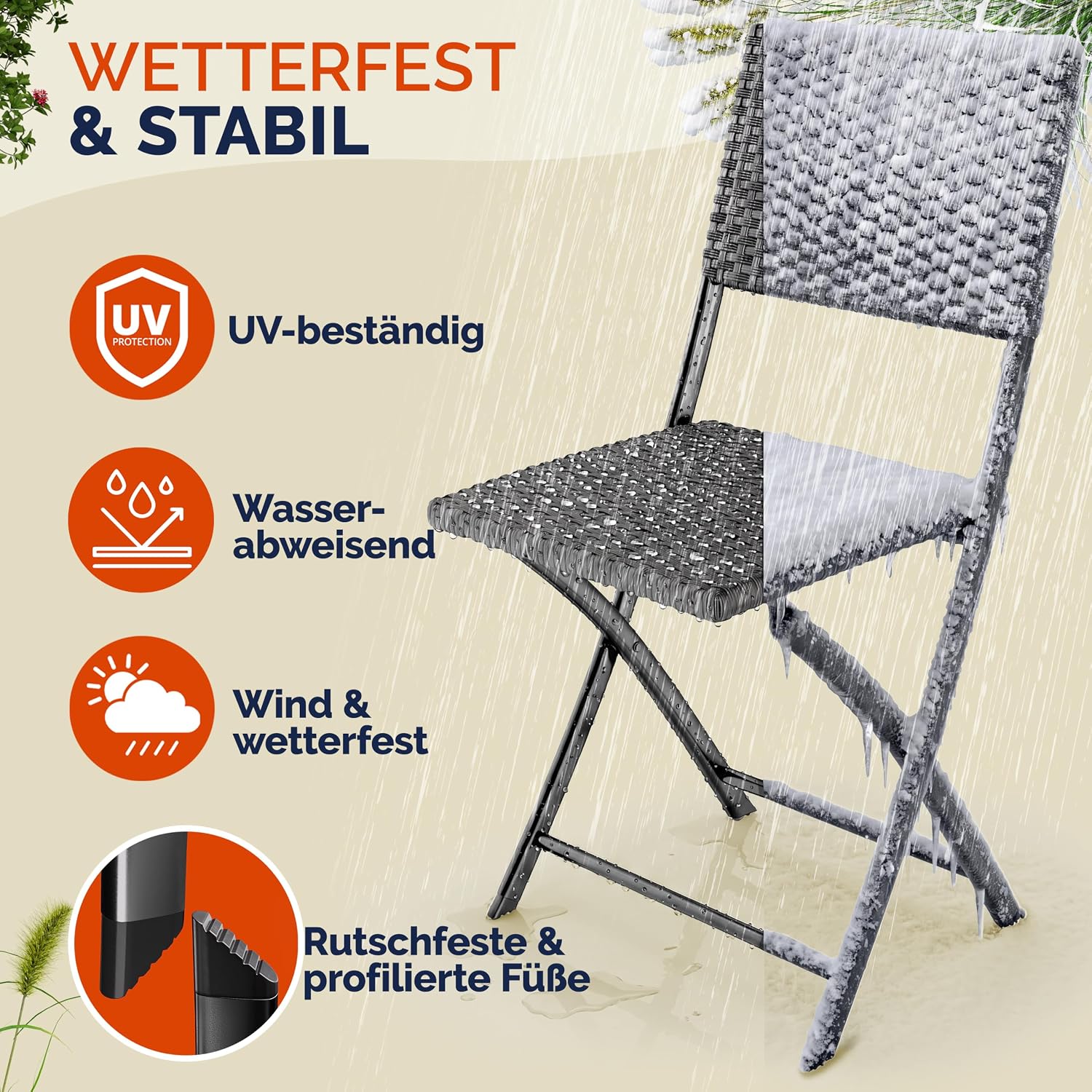 Casaria® Polyrattan Klappstuhl 2er Set Anthrazit leicht faltbar bis 120kg belastbar tragbar wetterfest Stuhl Sessel Balkon Terrasse Garten Camping Stuhl Sessel — Ansicht 6